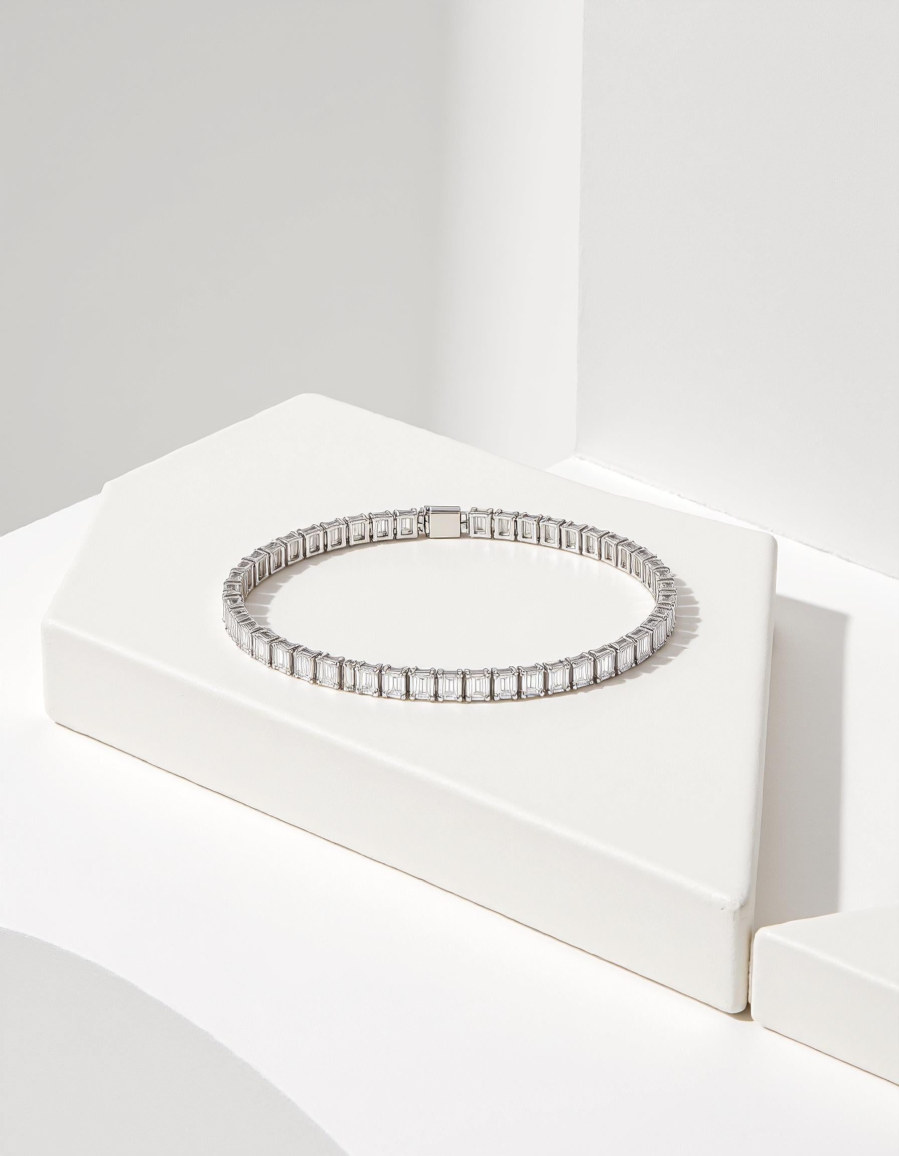 "Renja" Emerald Cut Classic Basket Prong set Tennis Bracelet