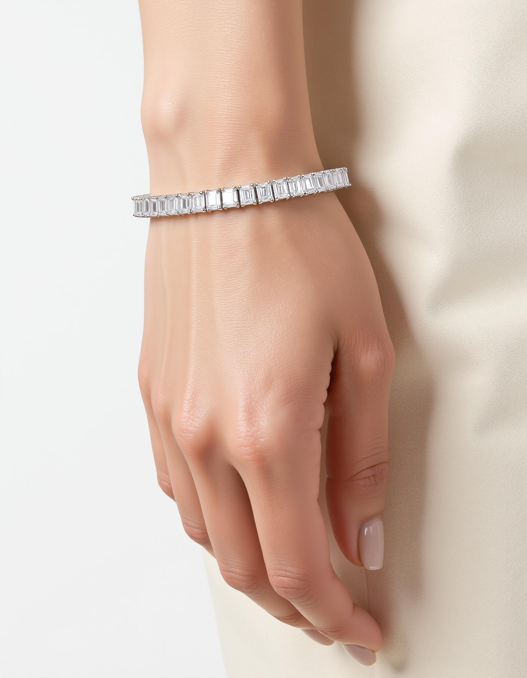 "Renja" Emerald Cut Classic Basket Prong set Tennis Bracelet