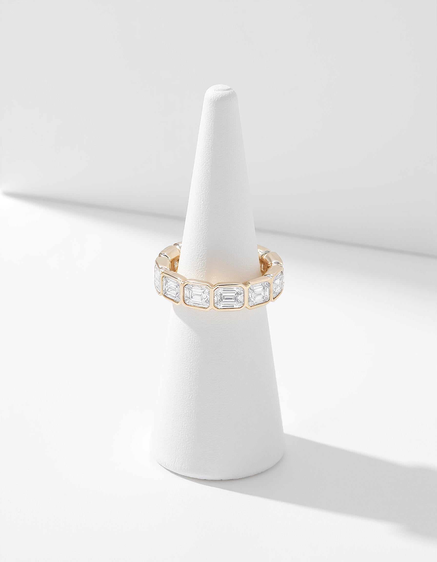 "Aria" Horizontally set Emerald cut Bezel set Eternity Band