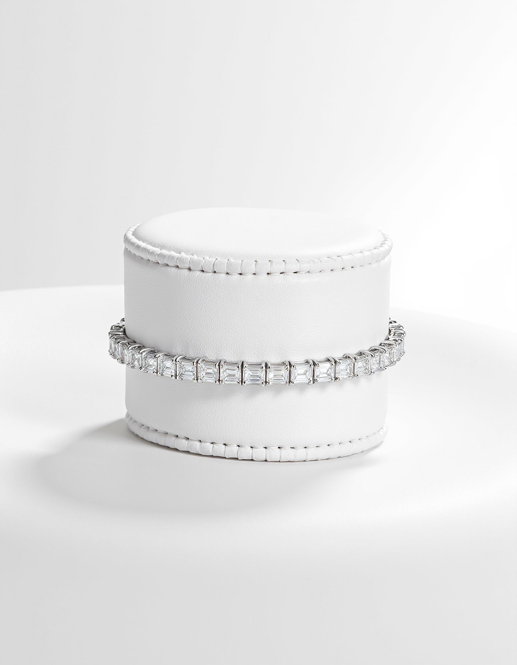 "Lokka" Horizontally set Emerald Cut Prong set Tennis Bracelet