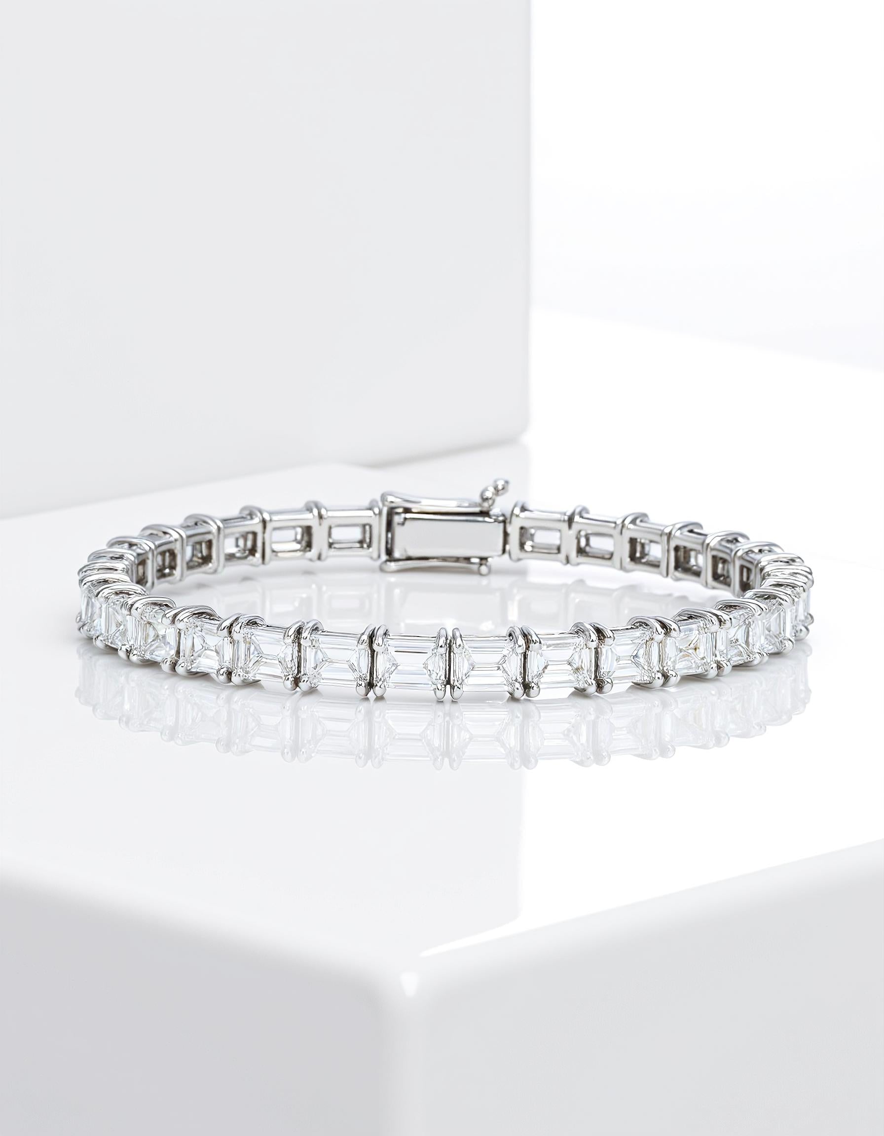 "Lokka" Horizontally set Emerald Cut Prong set Tennis Bracelet
