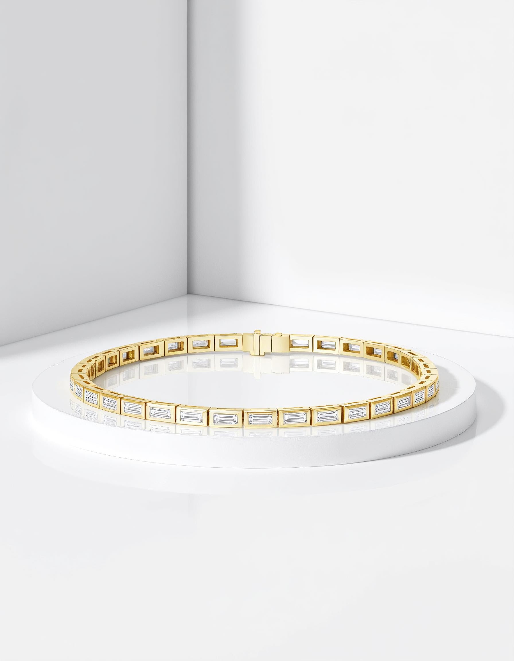 "Venya" Horizontally set Straight Baguettes Bezel Set Tennis Bracelet