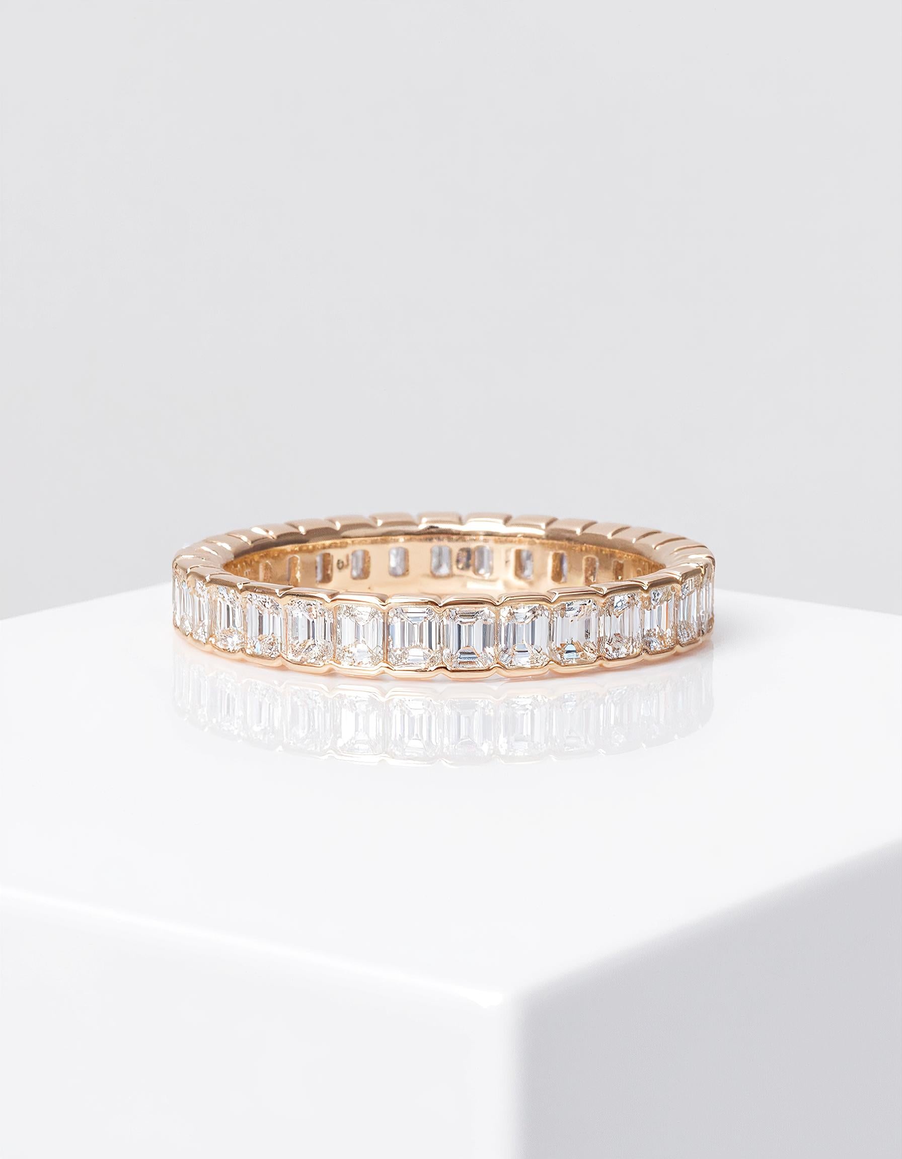 "Alba" Emerald cut Half Bezel set Eternity Band