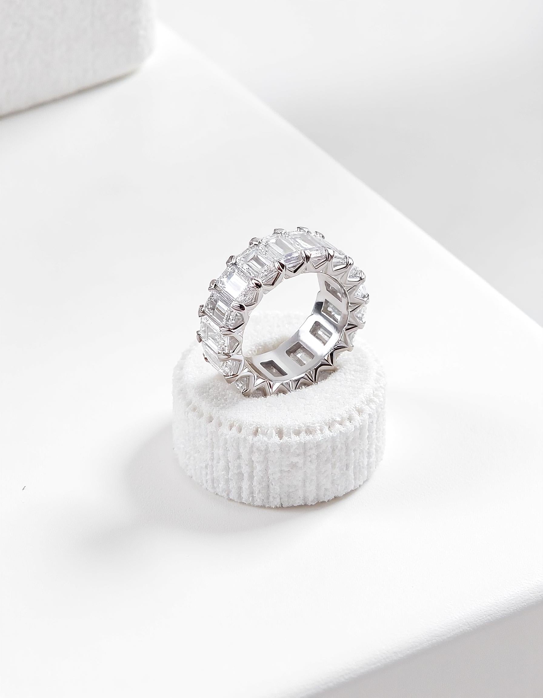 "Vika" "V" cut Emerald cut Prong set Eternity Band