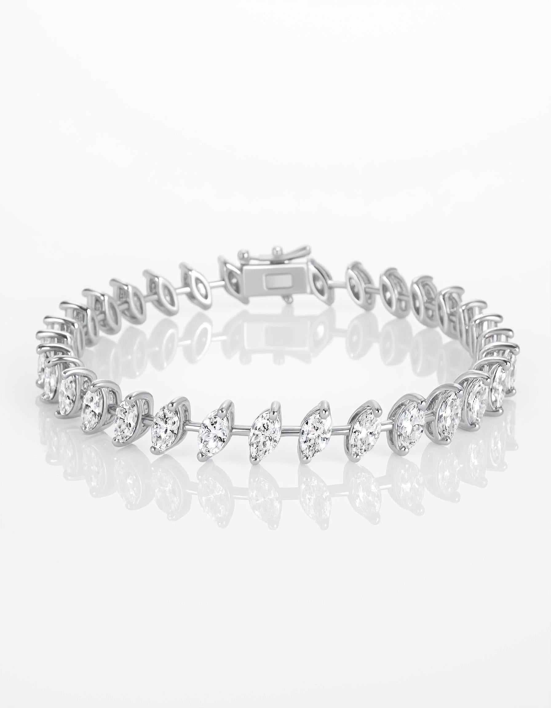 "Bella" Slanted set, spaced out, Marquise cut prong set Tennis Bracelet