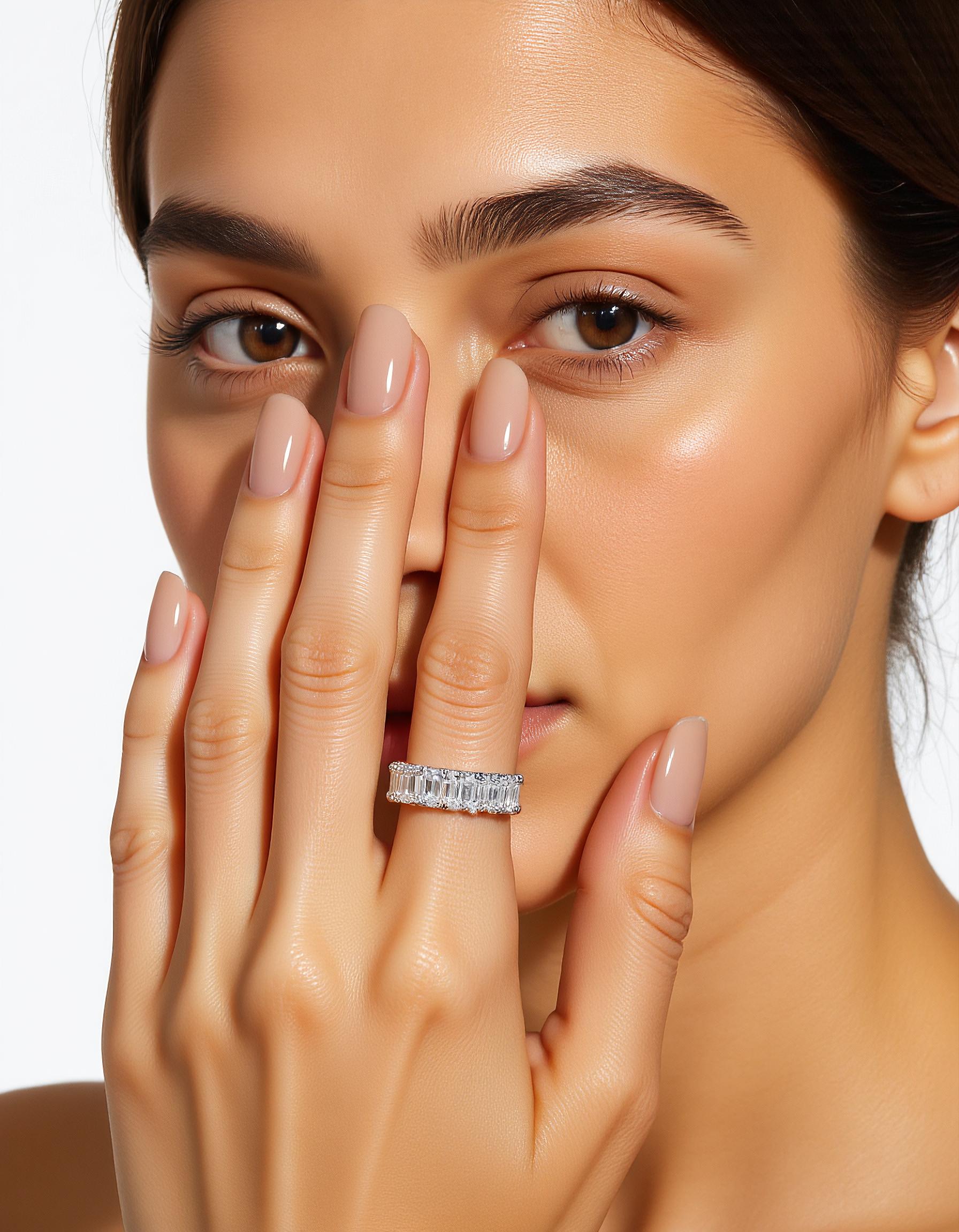 "Vita" Prong Set Emerald cut "U" shape design Eternity Band