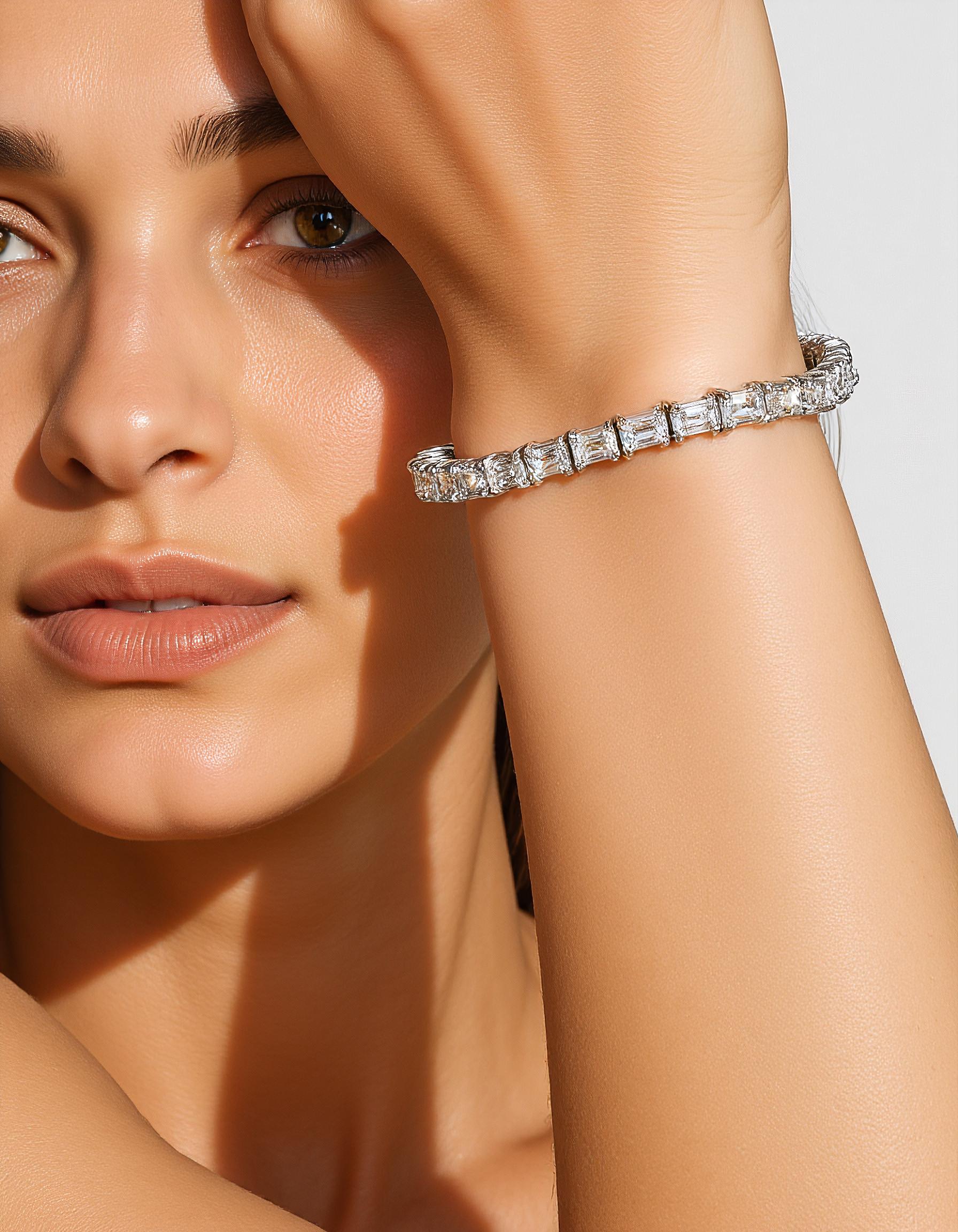 "Lokka" Horizontally set Emerald Cut Prong set Tennis Bracelet