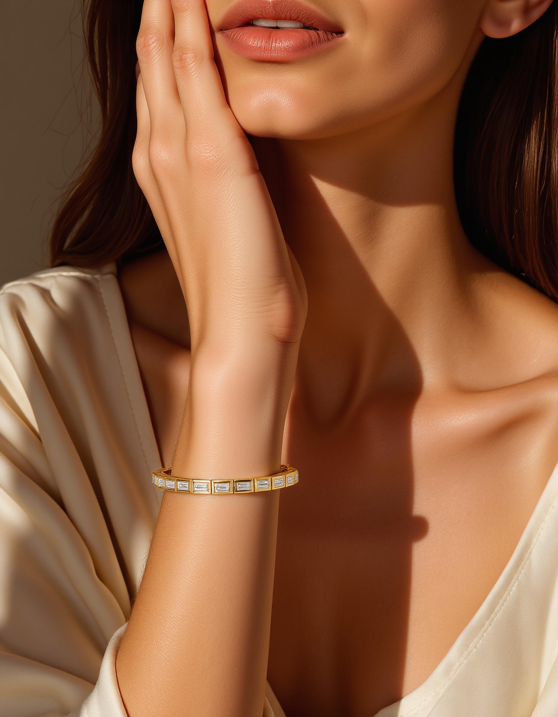 "Venya" Horizontally set Straight Baguettes Bezel Set Tennis Bracelet