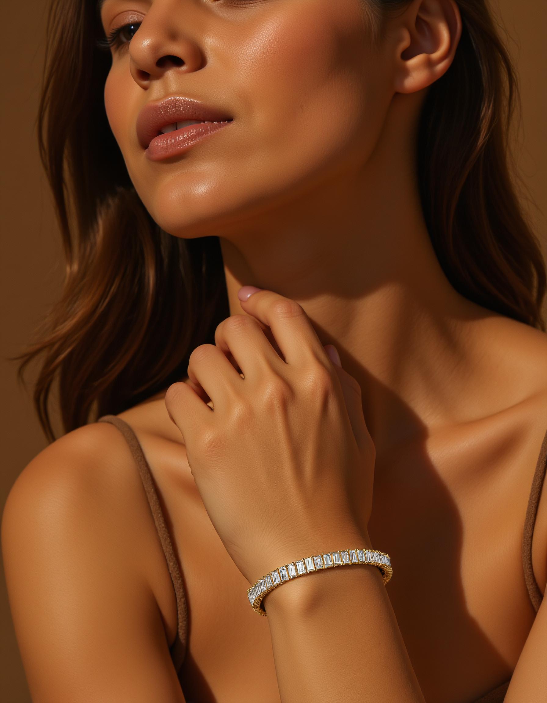 "Sora" Straight Baguette cut Prong Set "Flexi Bangle"