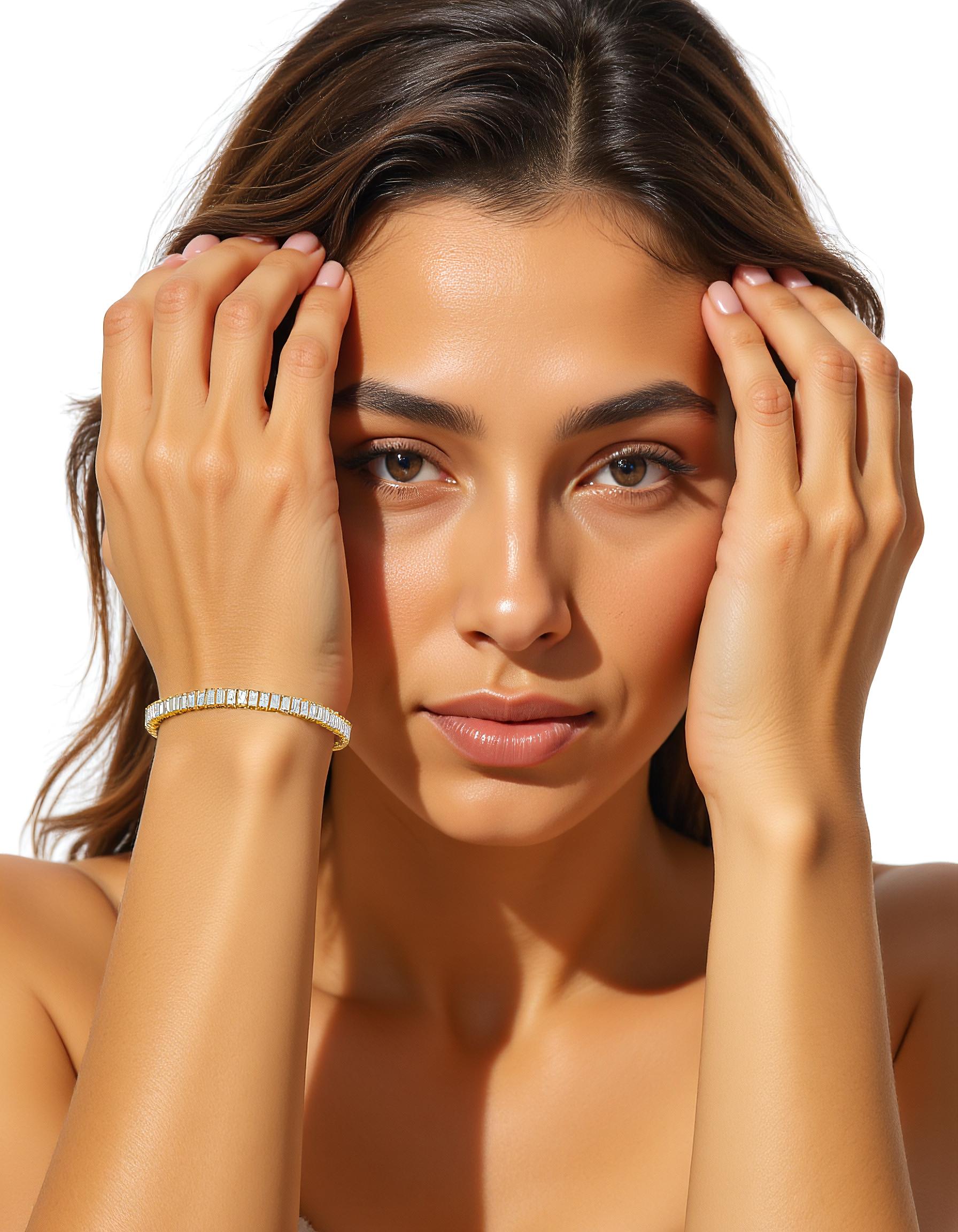 "Sora" Straight Baguette cut Prong Set "Flexi Bangle"