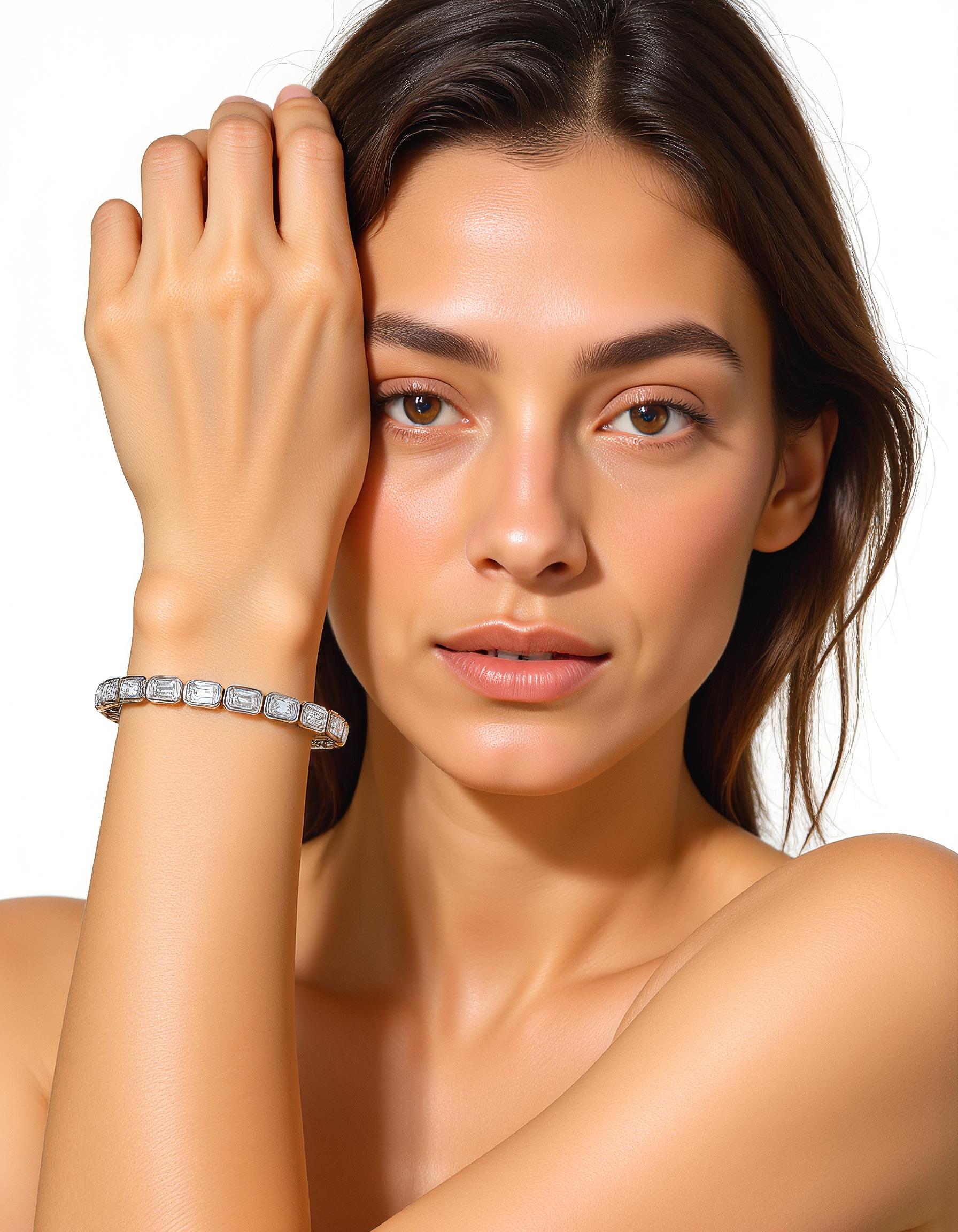 "Ona" Horizontally set Emerald cut Bezel Set Tennis Bracelet