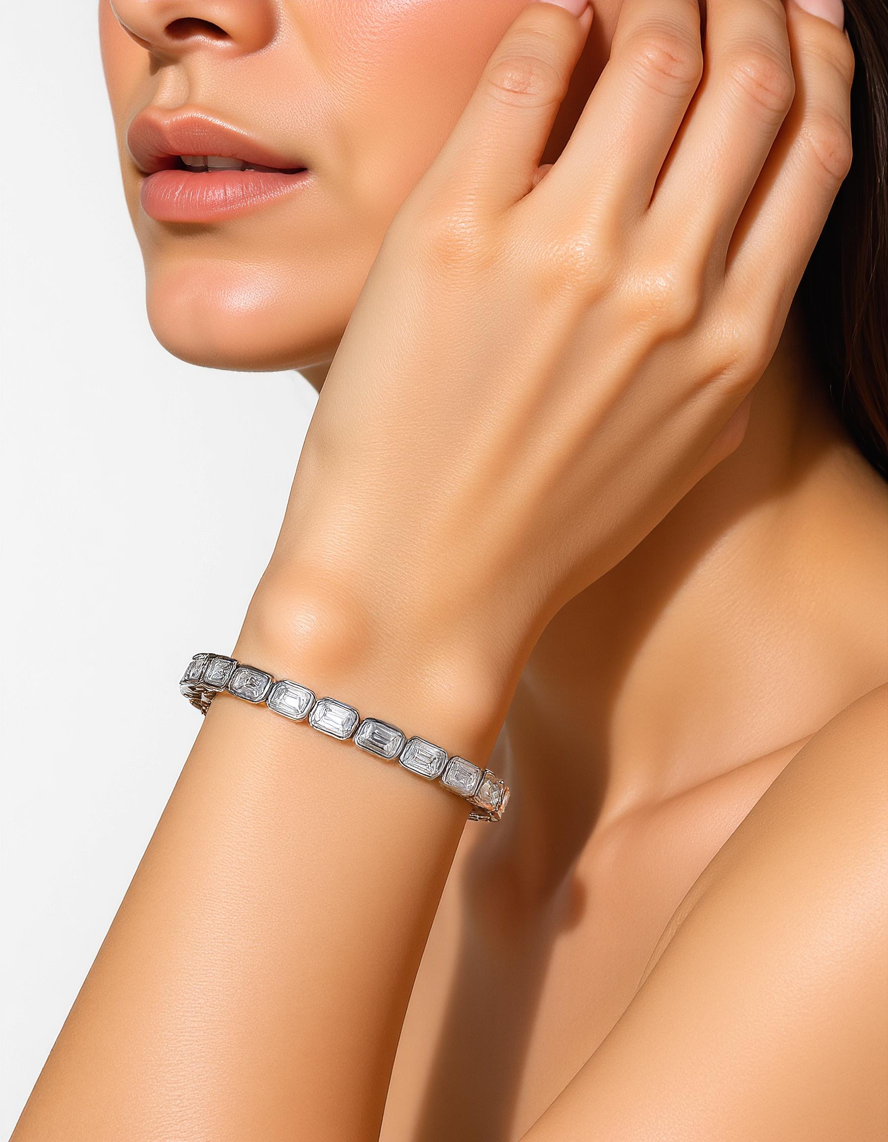 "Ona" Horizontally set Emerald cut Bezel Set Tennis Bracelet