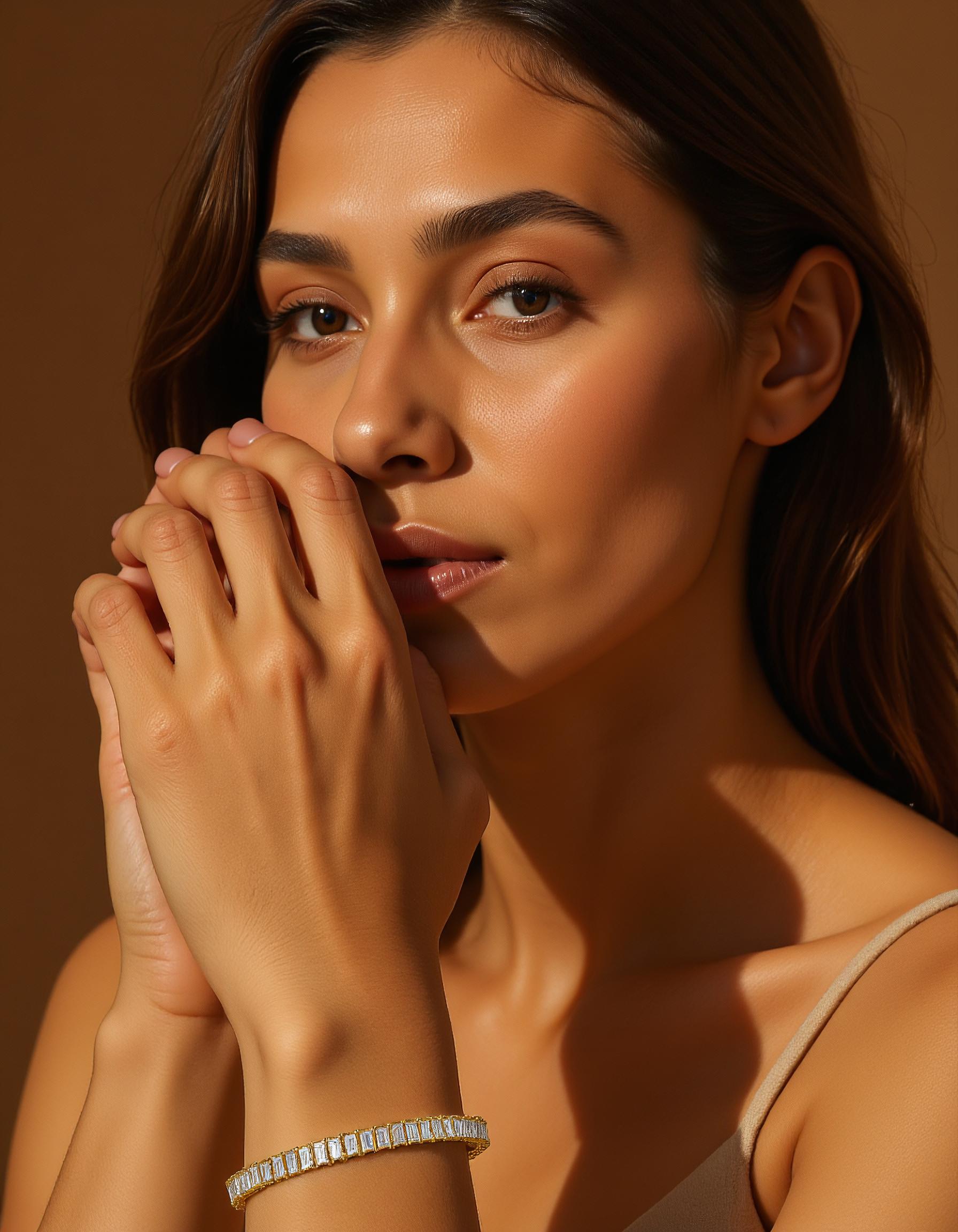 "Sora" Straight Baguette cut Prong Set "Flexi Bangle"