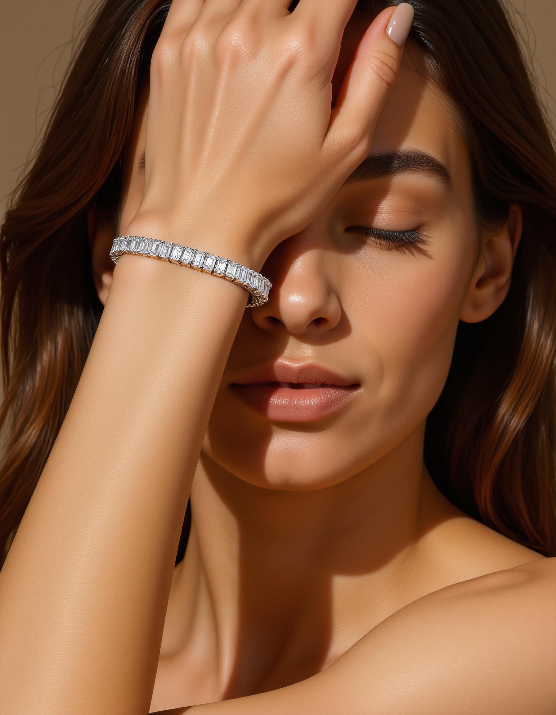 "Renja" Emerald Cut Classic Basket Prong set Tennis Bracelet