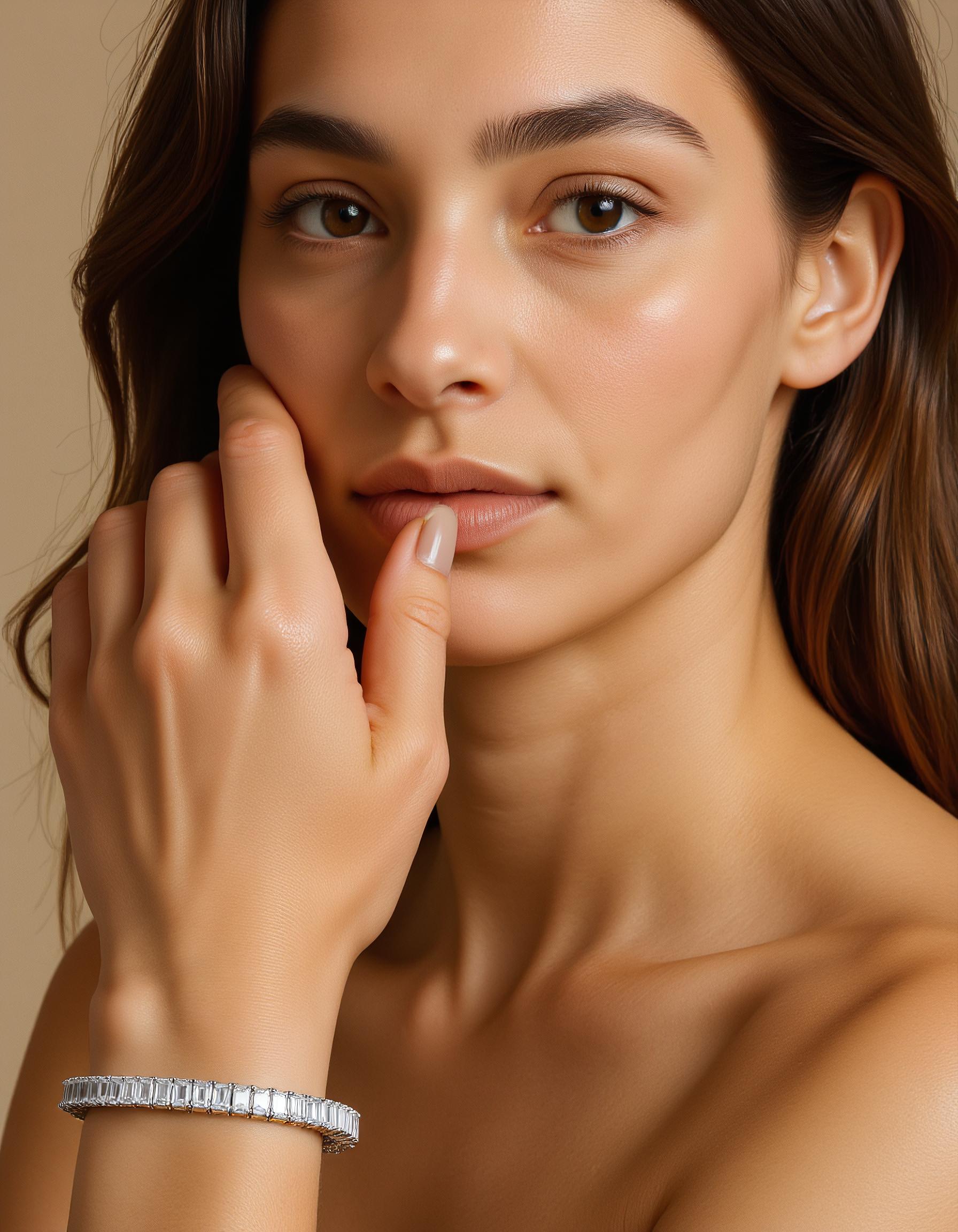 "Renja" Emerald Cut Classic Basket Prong set Tennis Bracelet