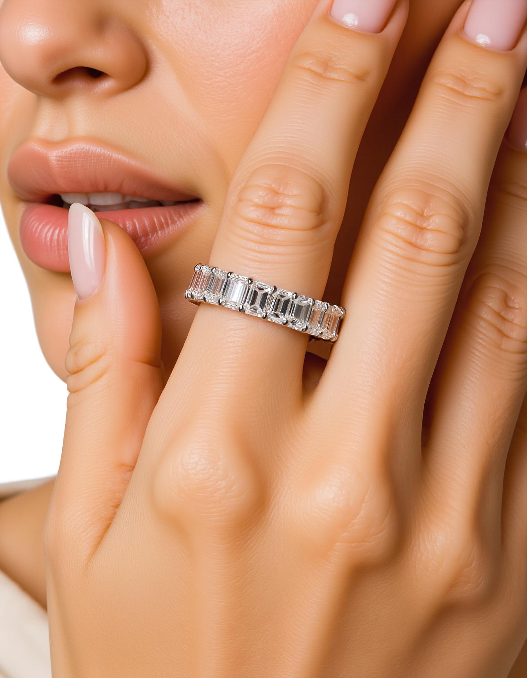 "Fiorentina" Emerald cut Prong Set Classic basket Eternity Band