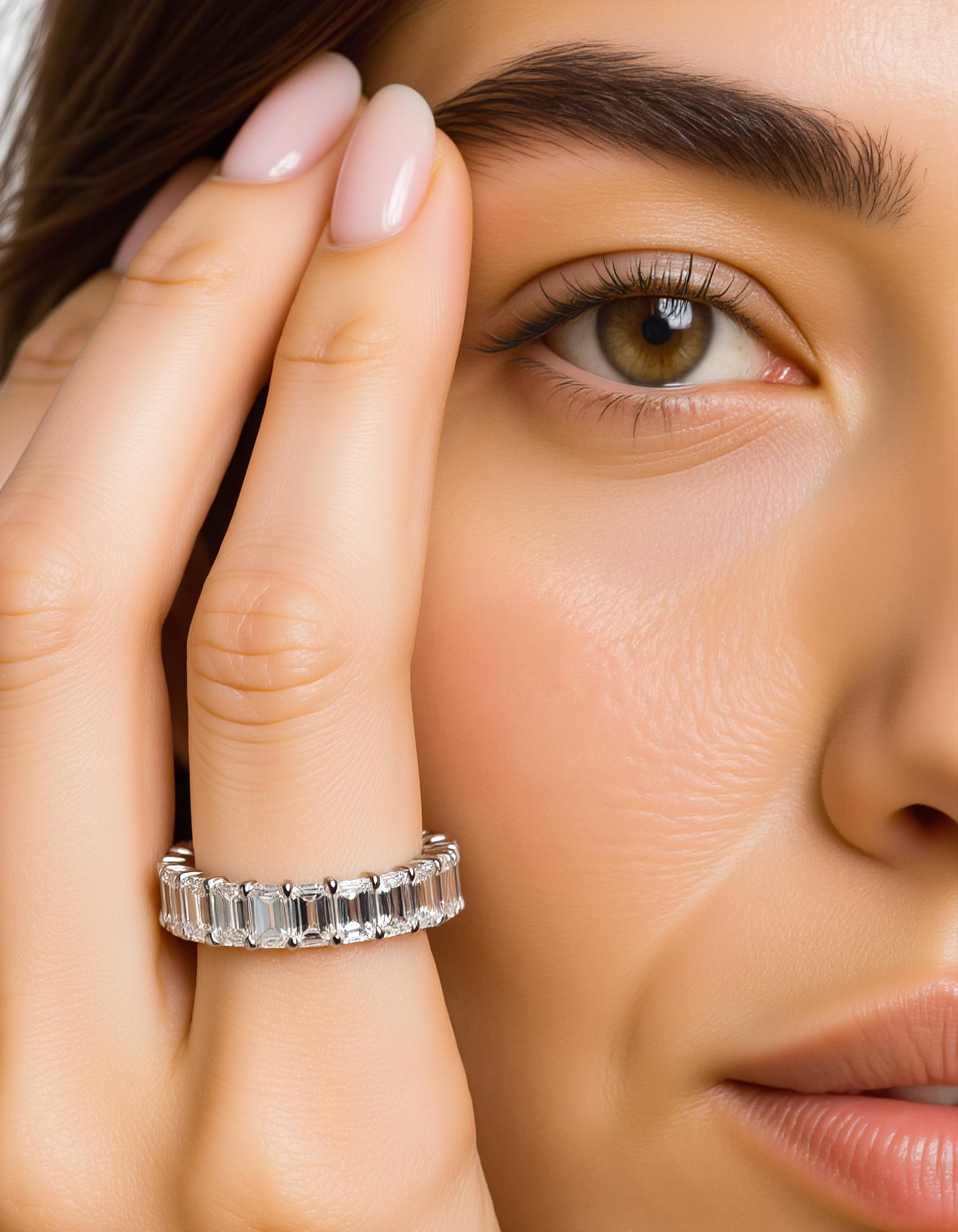 "Fiorentina" Emerald cut Prong Set Classic basket Eternity Band