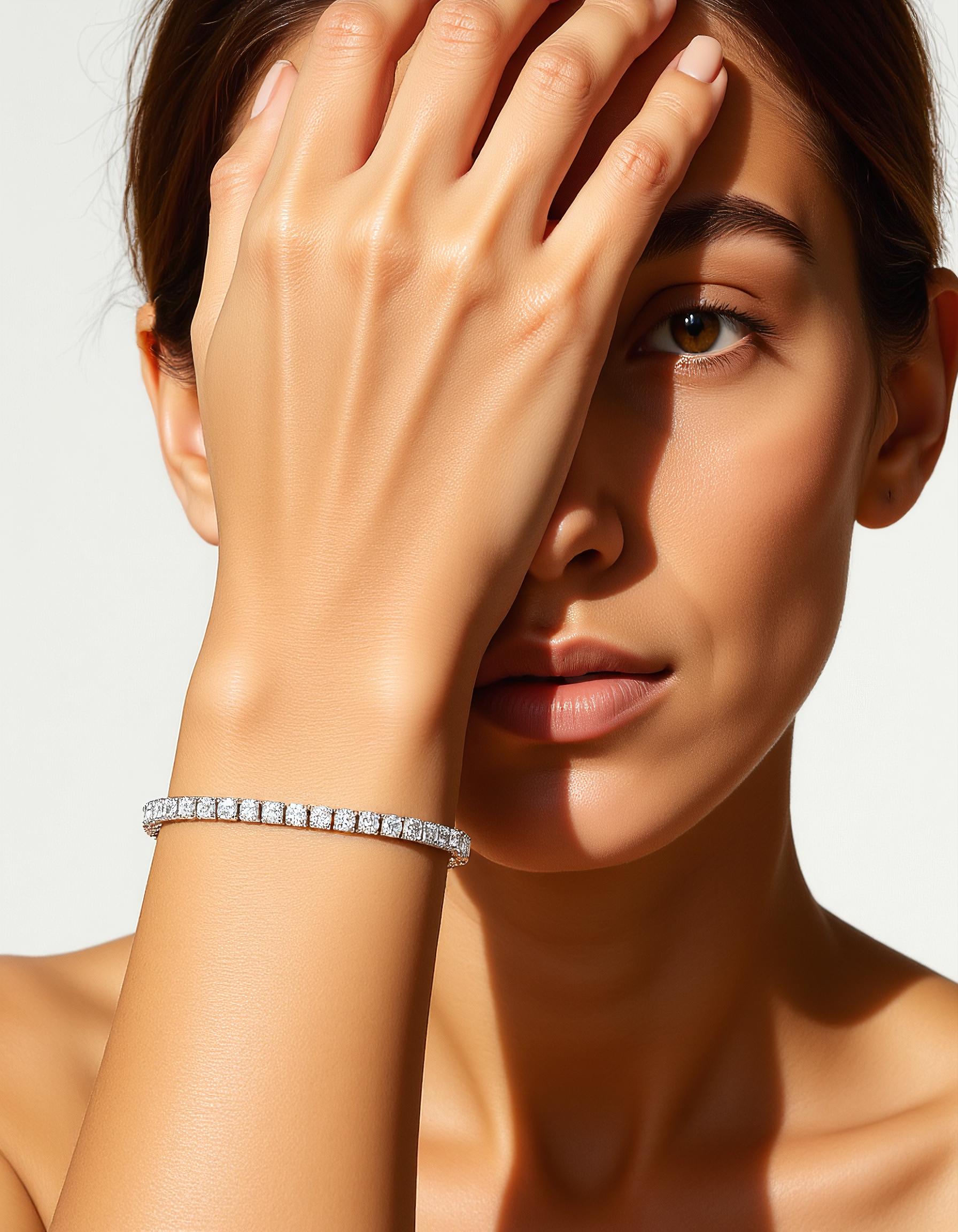 "Flora" Round Brilliant Cut Classic Basket Tennis Bracelet