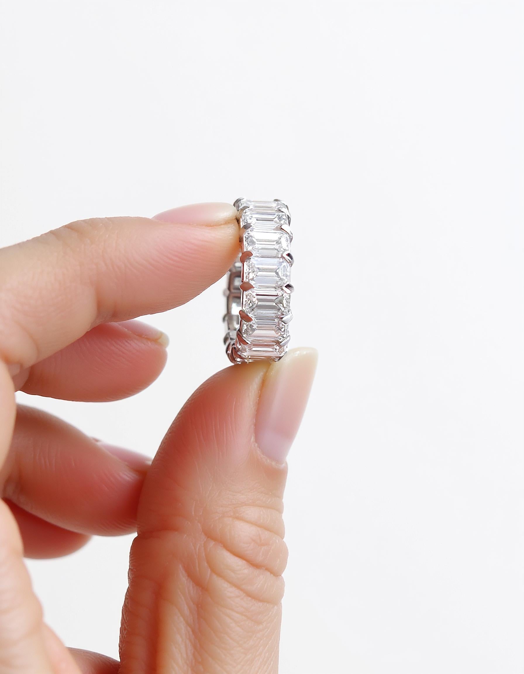 "Vika" "V" cut Emerald cut Prong set Eternity Band