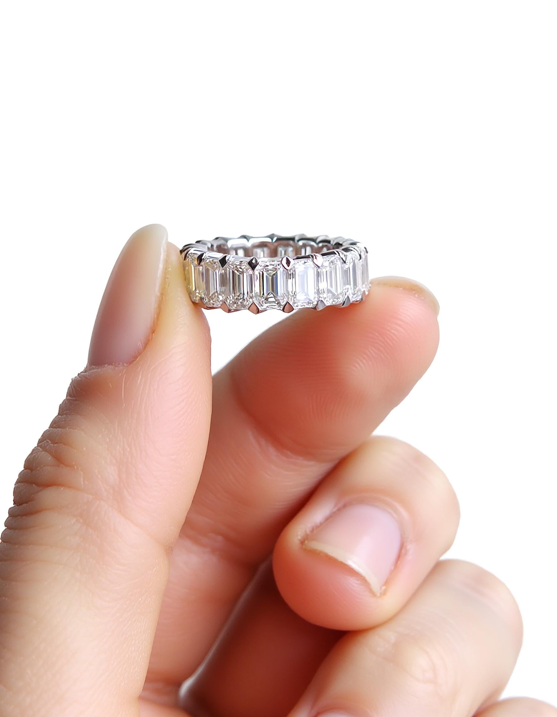 "Vika" "V" cut Emerald cut Prong set Eternity Band