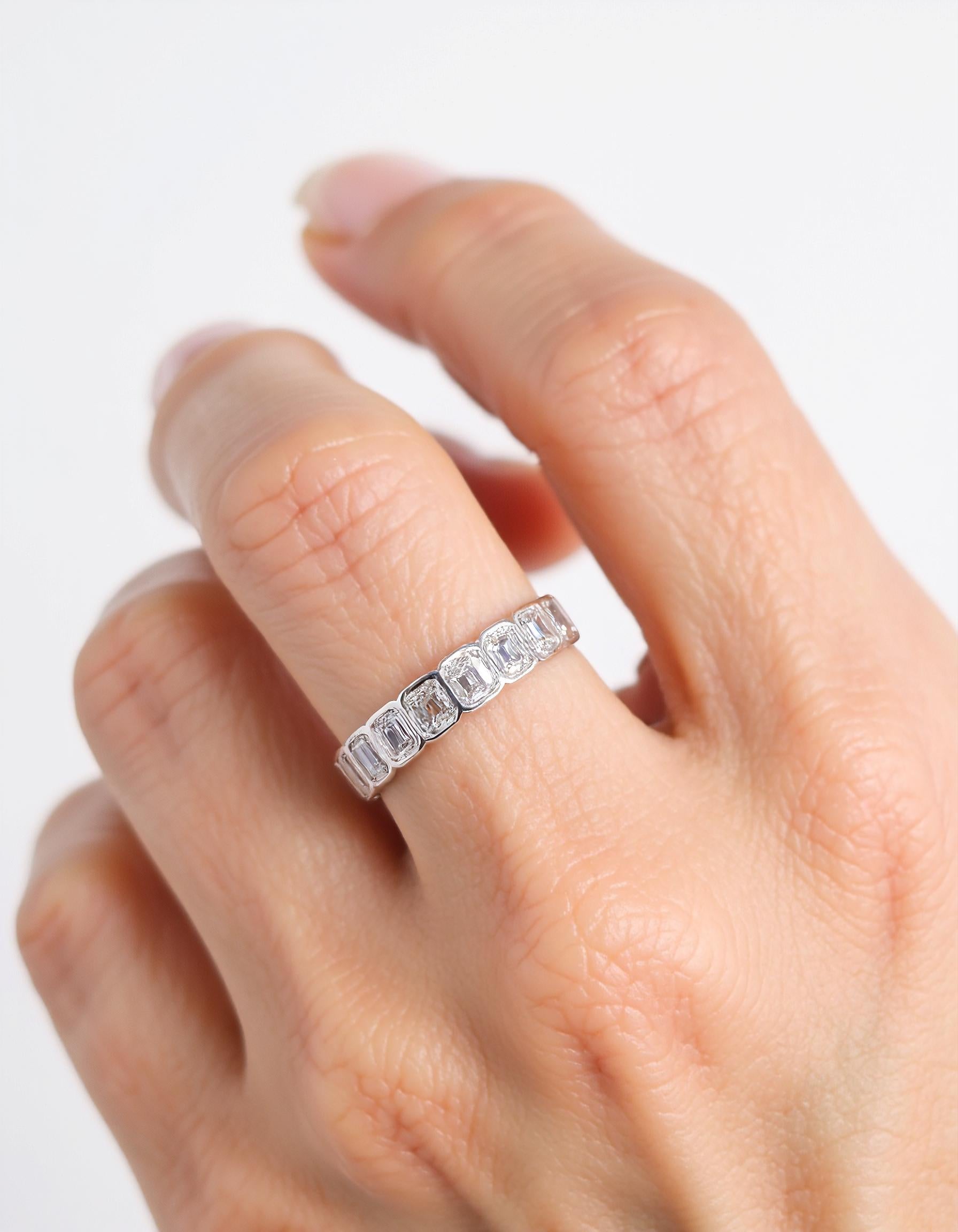 "Kaida" Emerald cut Bezel set Eternity Band