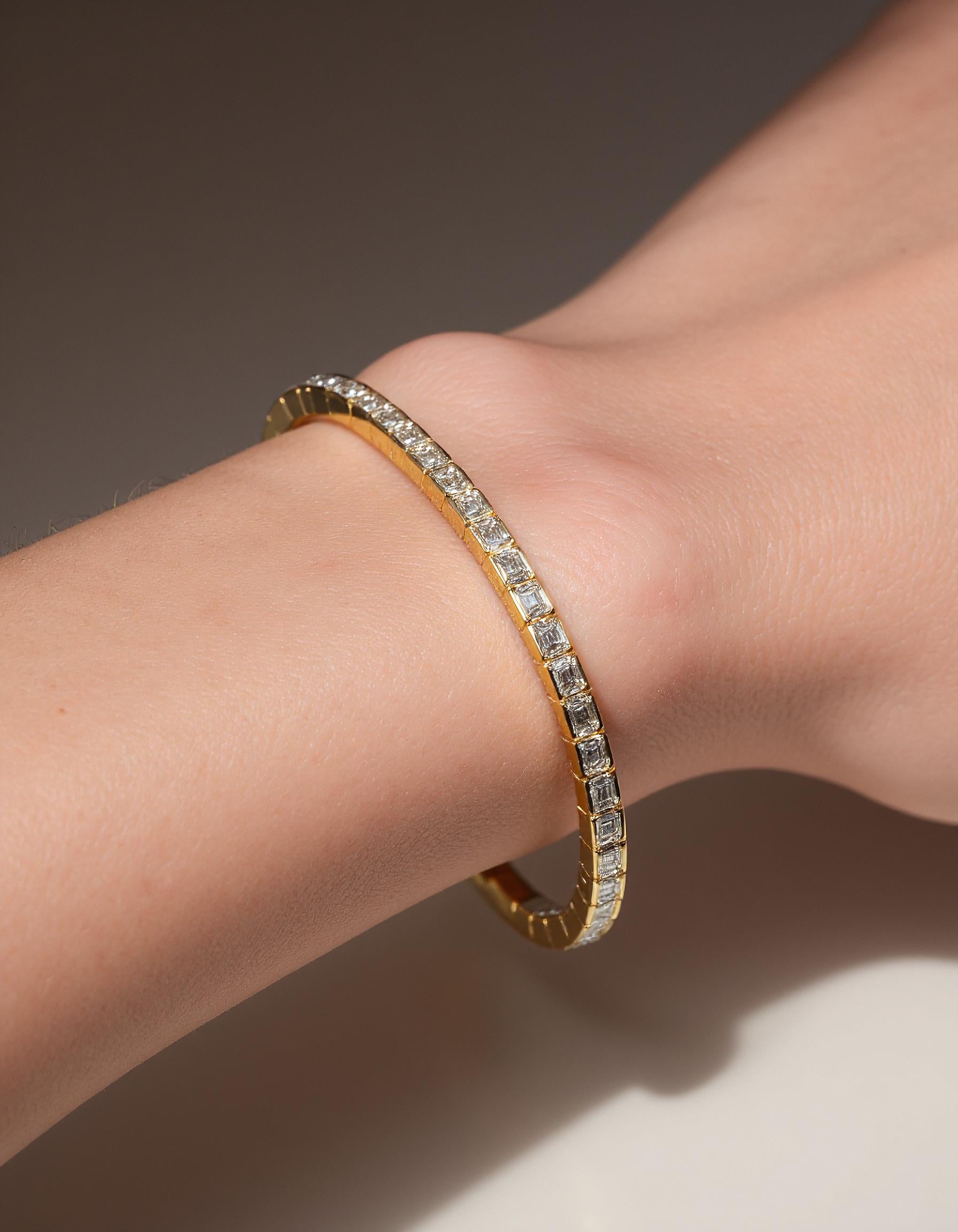 "Vinka" Horizontally set Emerald Cut Bezel Set Stretchy Bangle
