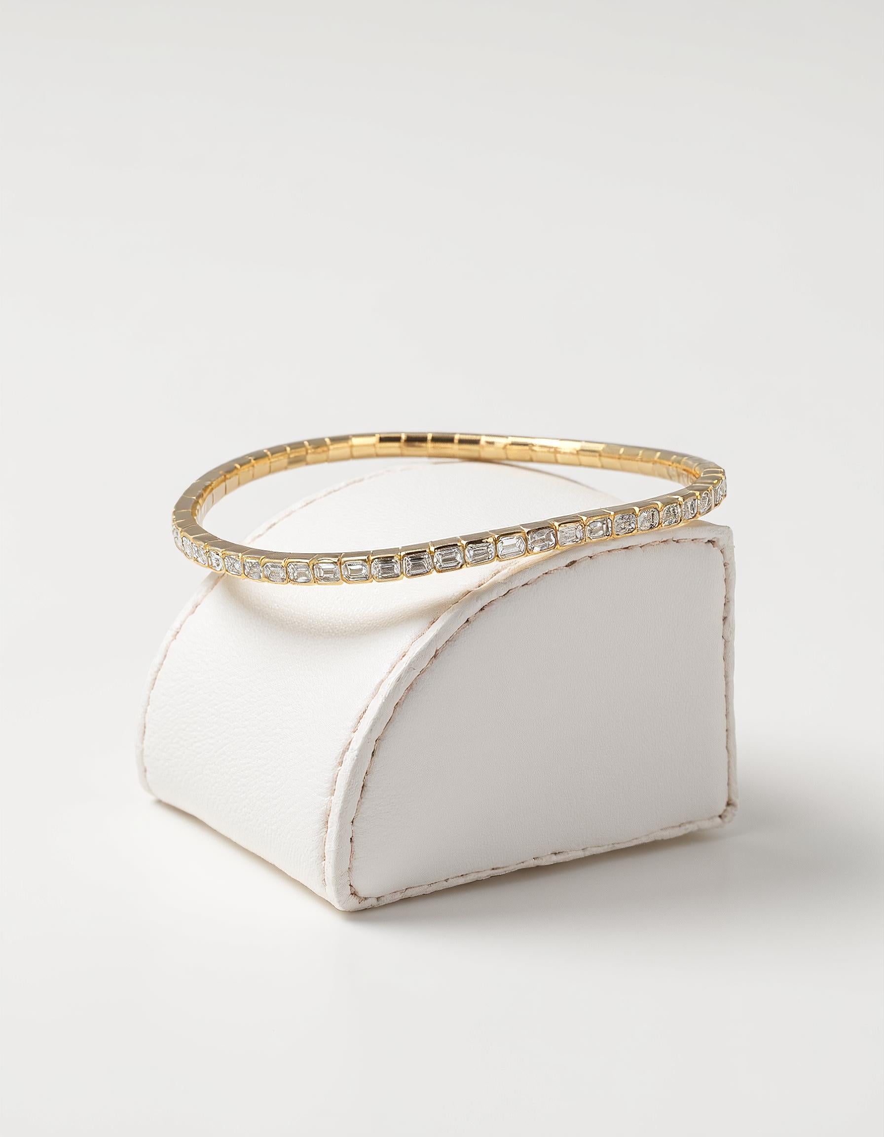 "Vinka" Horizontally set Emerald Cut Bezel Set Stretchy Bangle