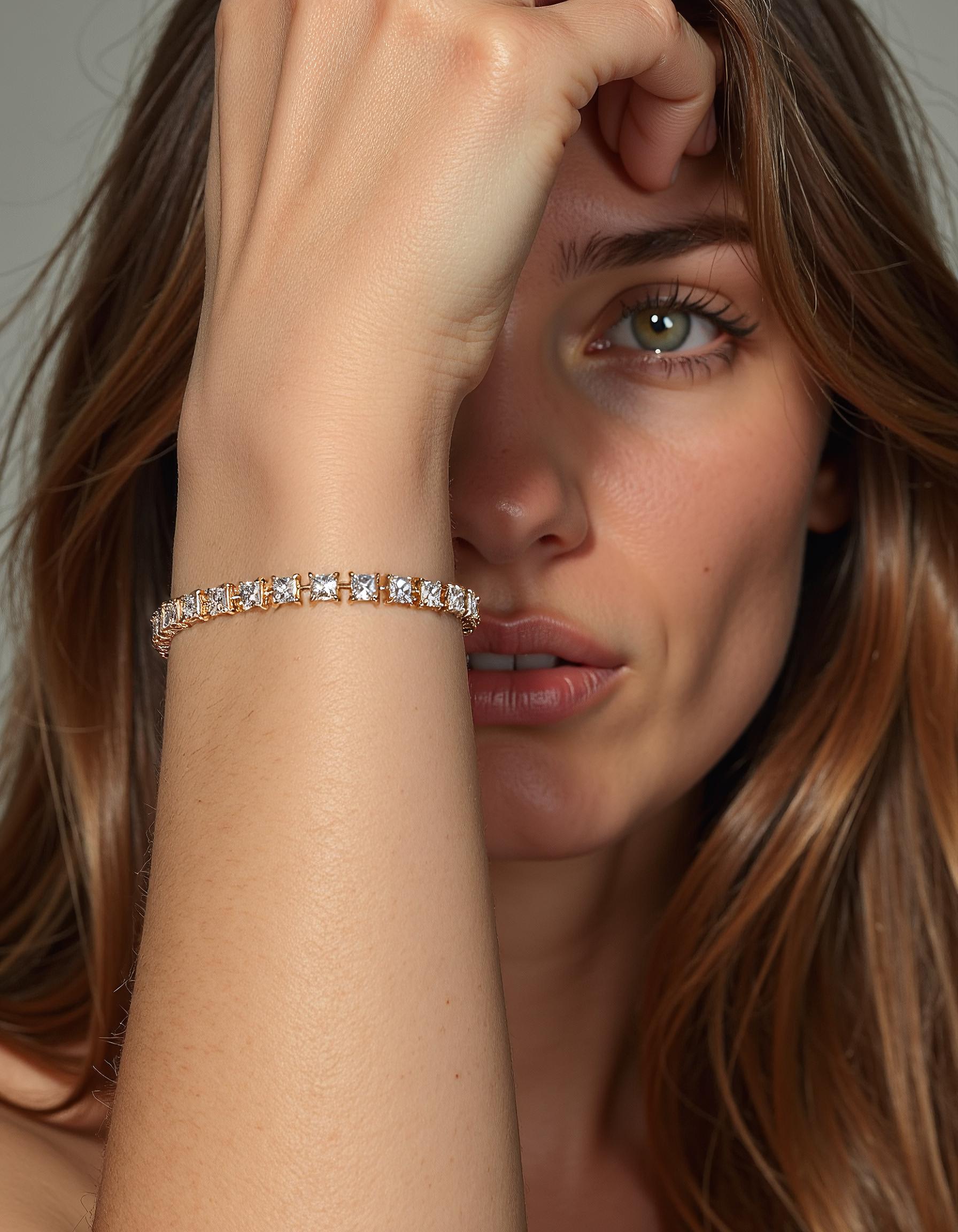 "Roami" Asscher Cut / French Cut Asscher Prong Set Tennis Bracelet