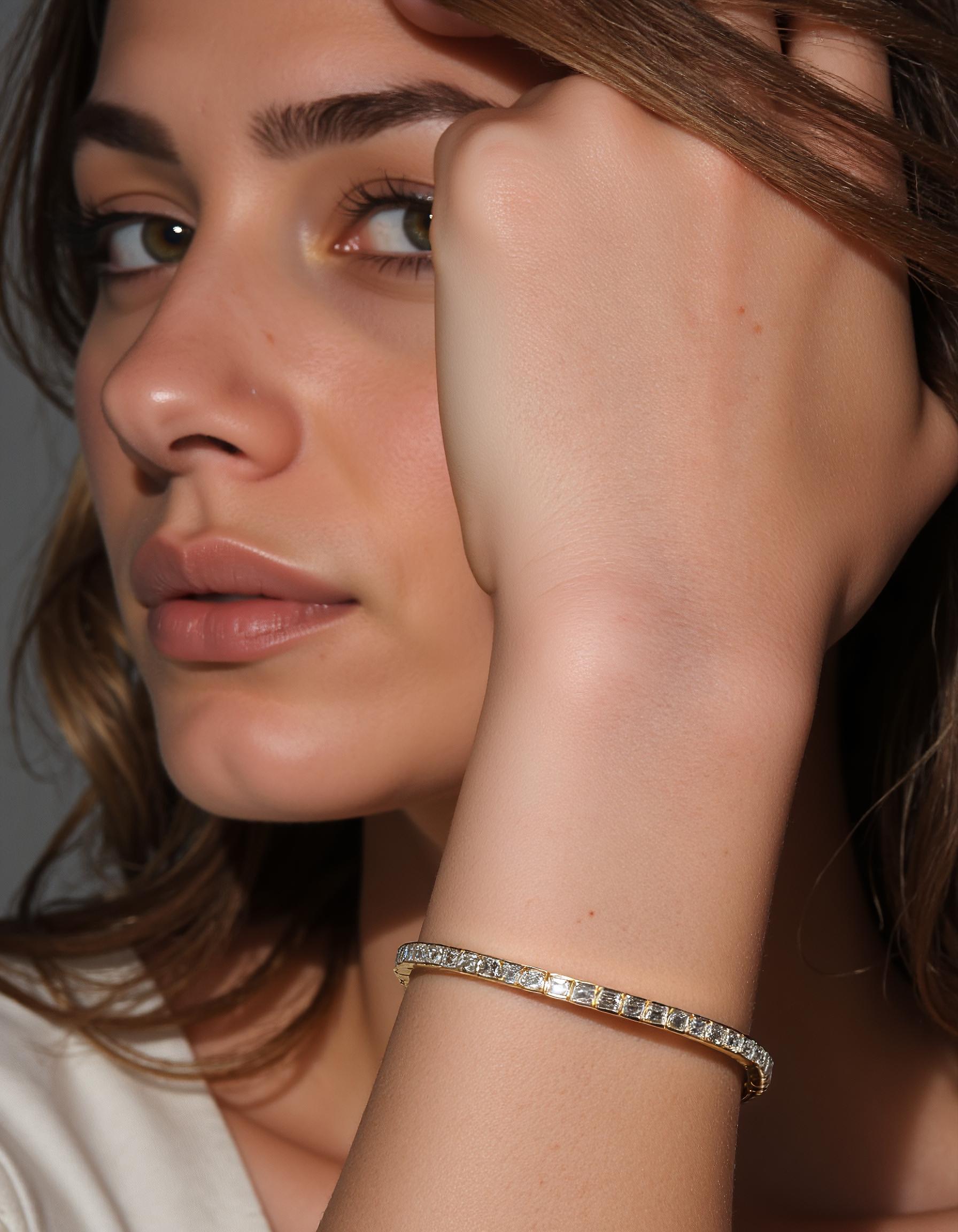 "Vinka" Horizontally set Emerald Cut Bezel Set Stretchy Bangle