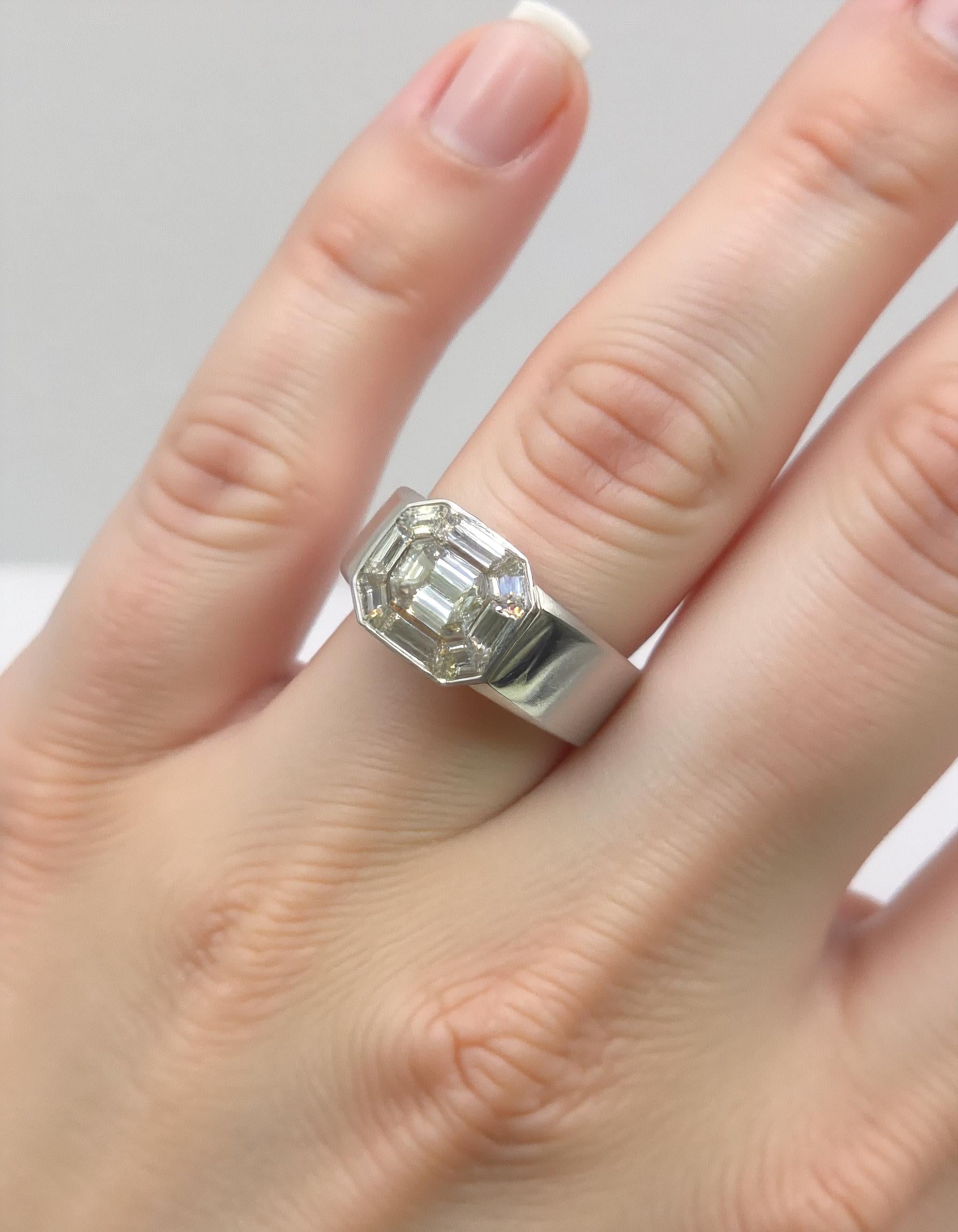 "Zorina" Wide Mosaic Style Illusion set Emerald cut look Heavy ring