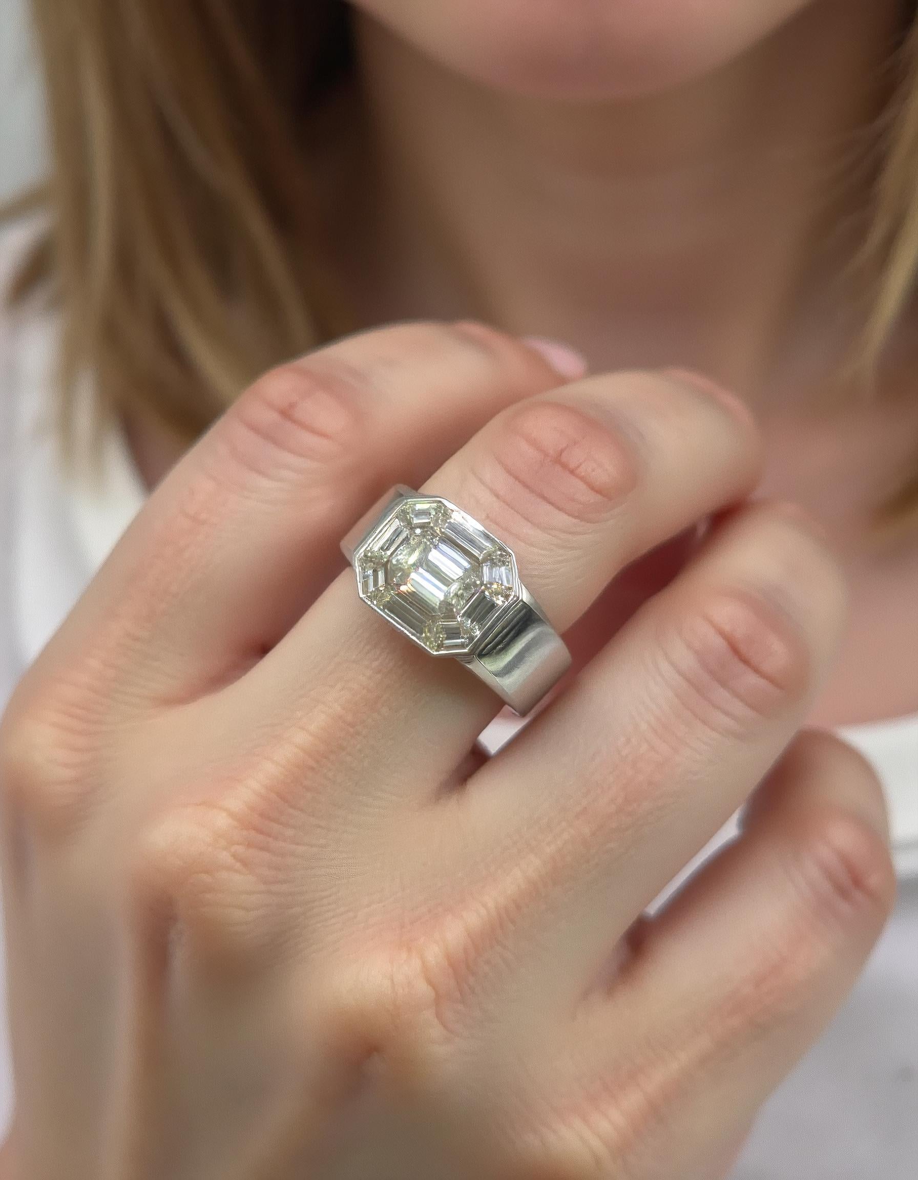 "Zorina" Wide Mosaic Style Illusion set Emerald cut look Heavy ring