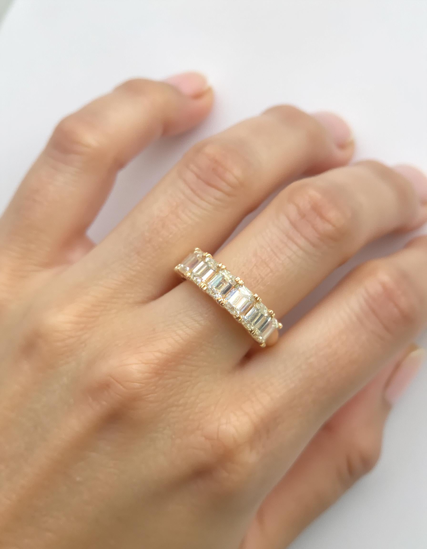 "Anitra" Emerald cut Prong Set "U" Shape Half Eternity Band