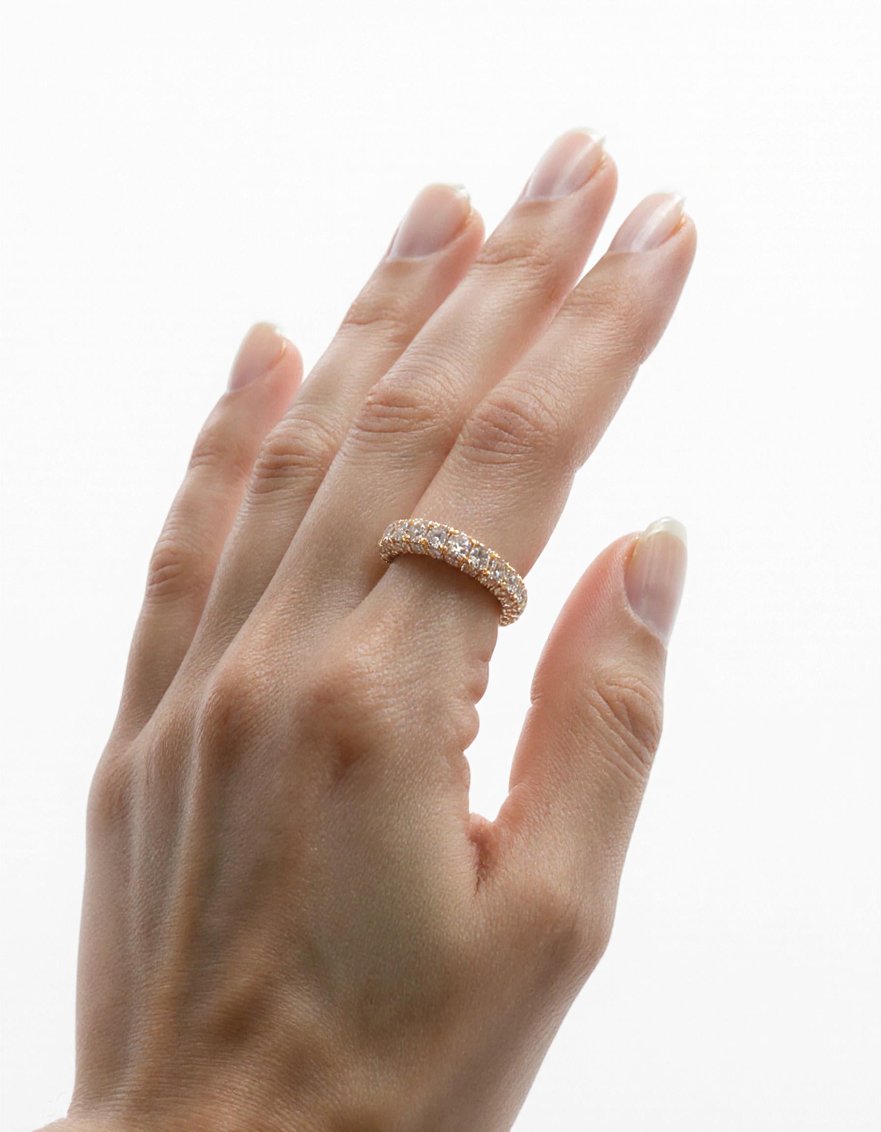 "Nikki" Round Brilliant Cut, 3 row 3d style Eternity Band
