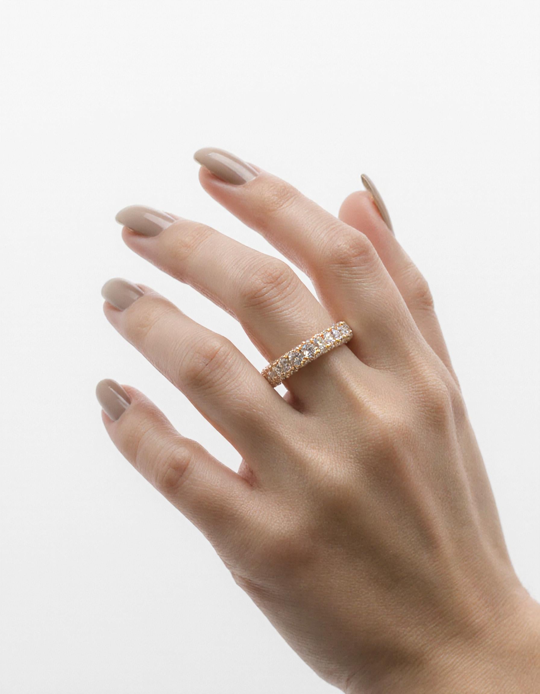 "Nikki" Round Brilliant Cut, 3 row 3d style Eternity Band