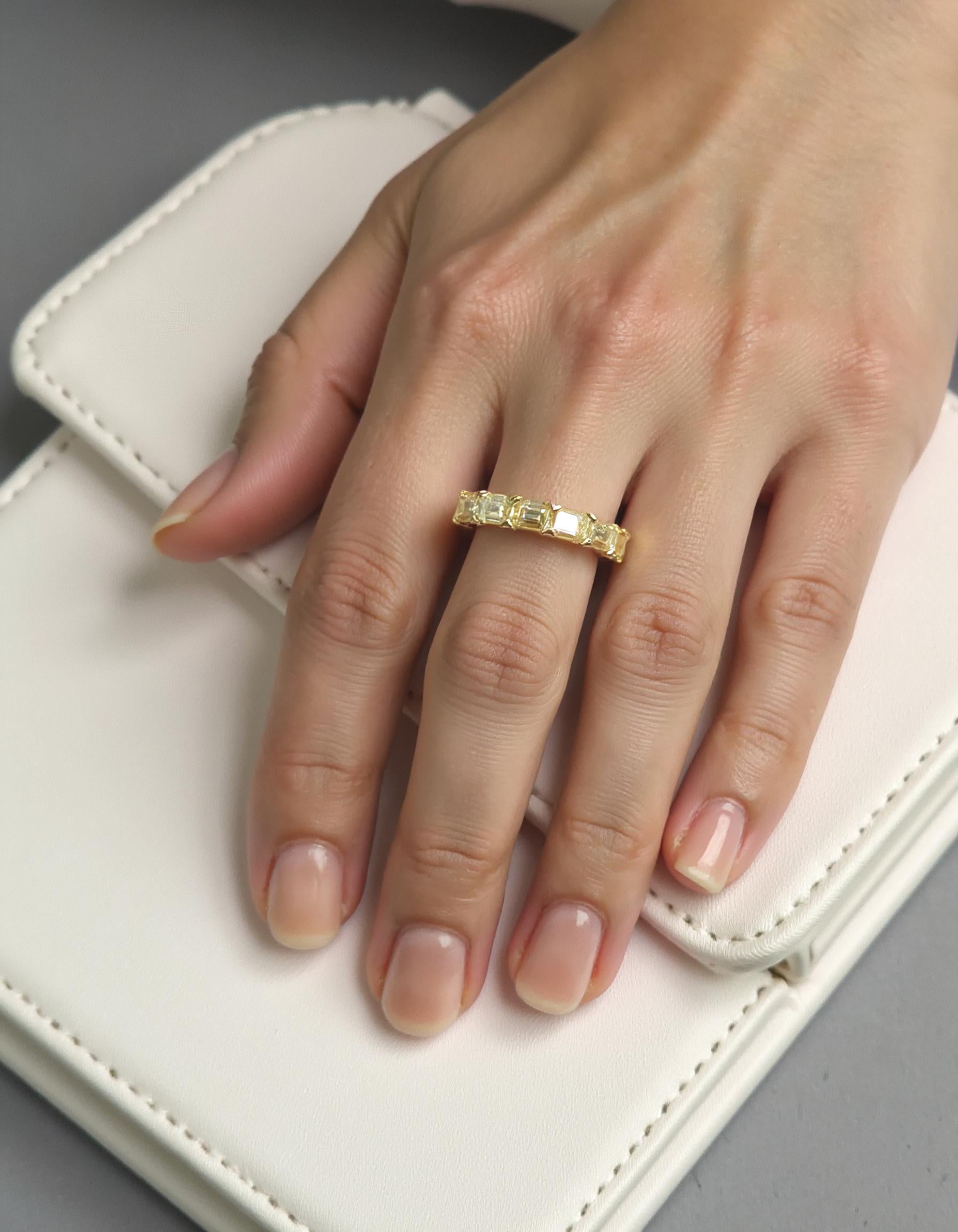 "Marika" Fancy Yellow Emerald cut Horizontal Prong set Half Eternity Band