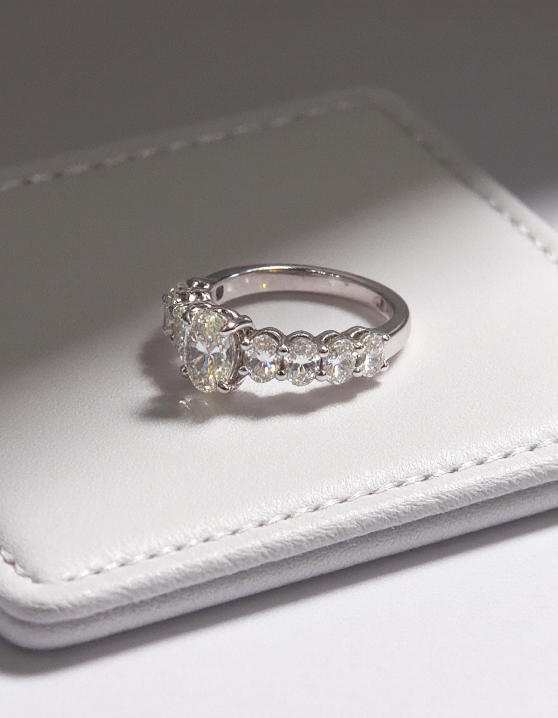 "Eyrlis" Oval Cut diamond 7 stone ring Graduated Prong setting