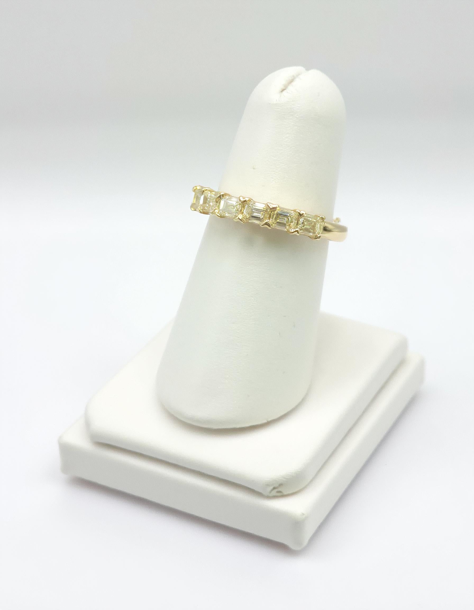"Marika" Fancy Yellow Emerald cut Horizontal Prong set Half Eternity Band