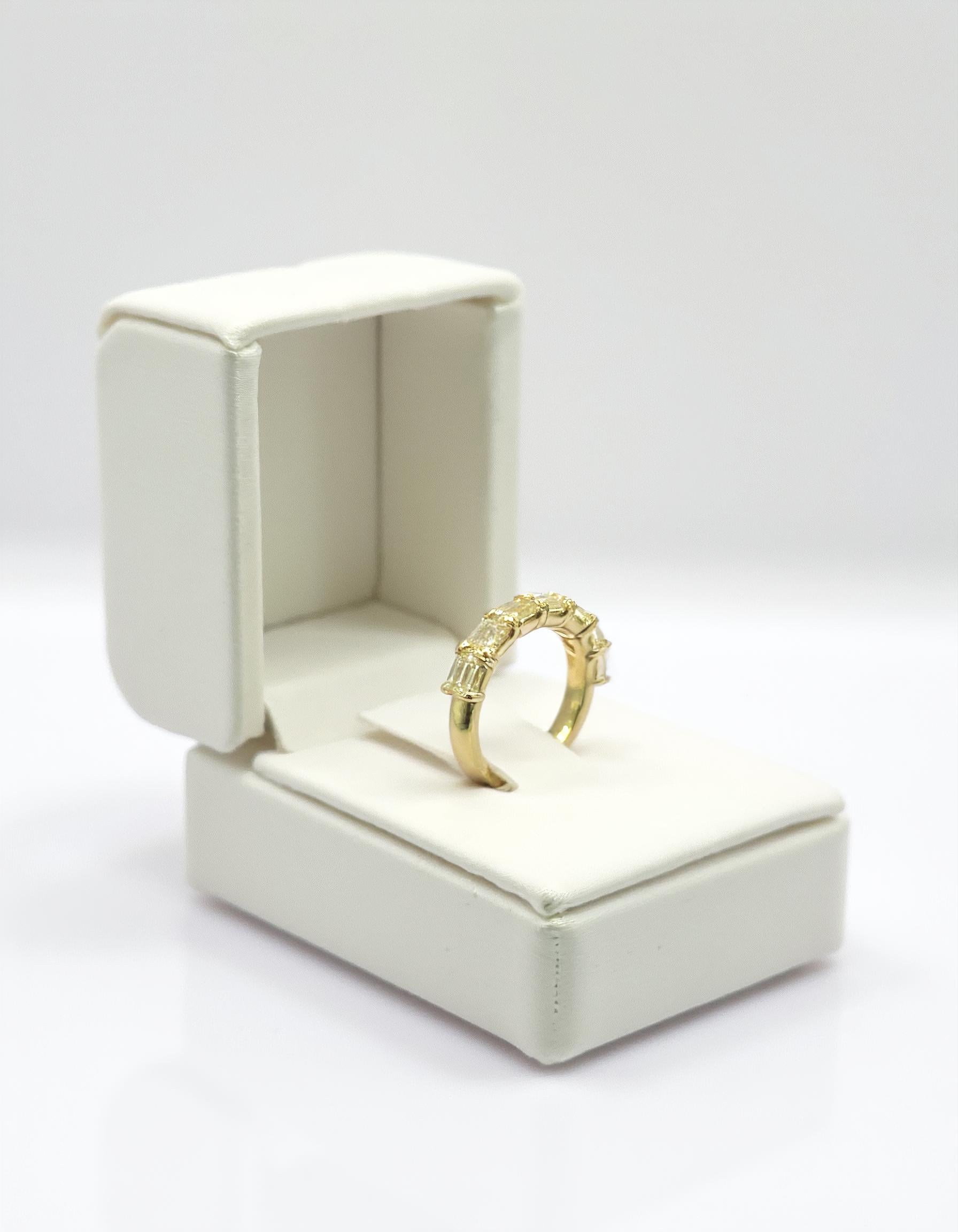 "Marika" Fancy Yellow Emerald cut Horizontal Prong set Half Eternity Band