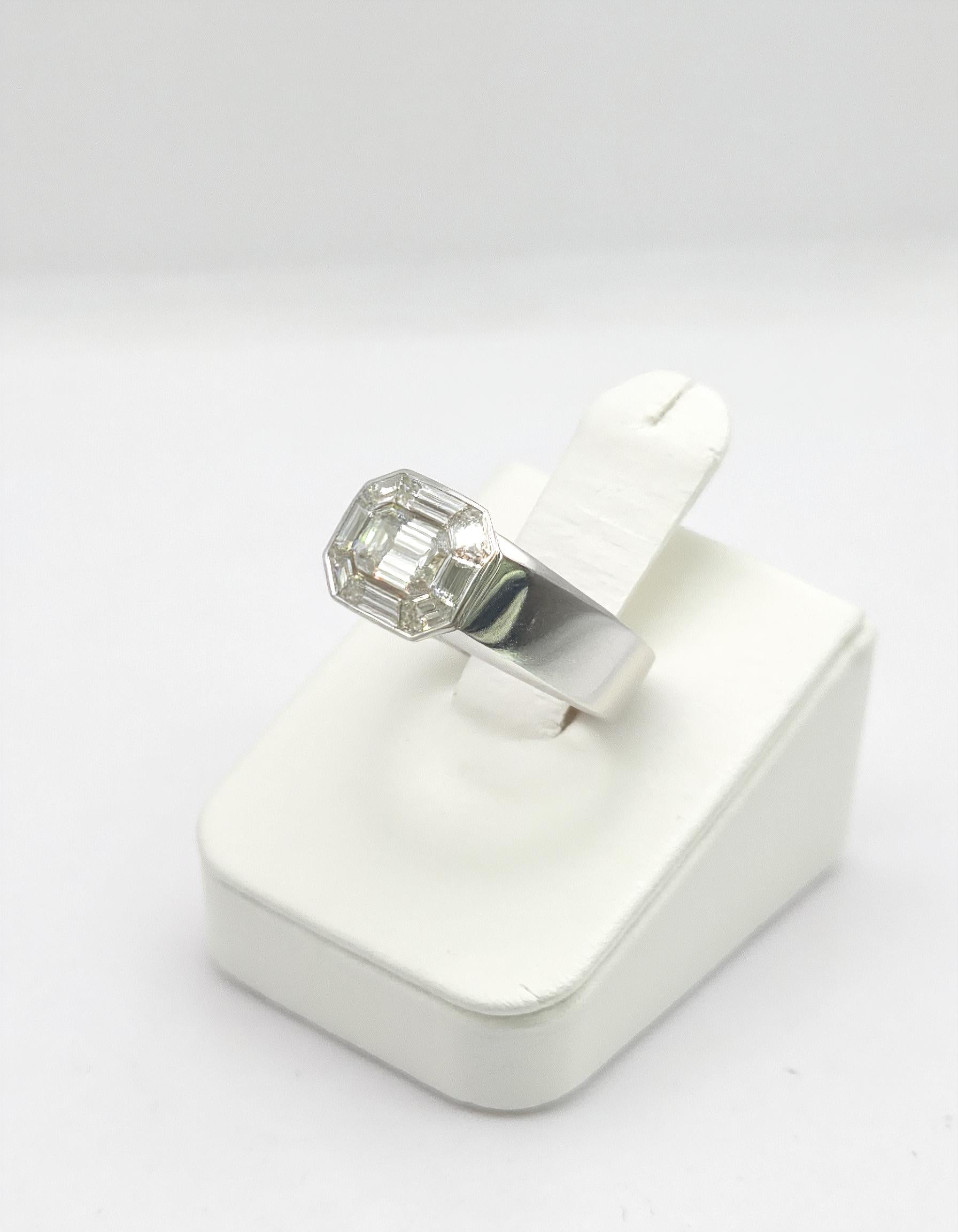 "Zorina" Wide Mosaic Style Illusion set Emerald cut look Heavy ring