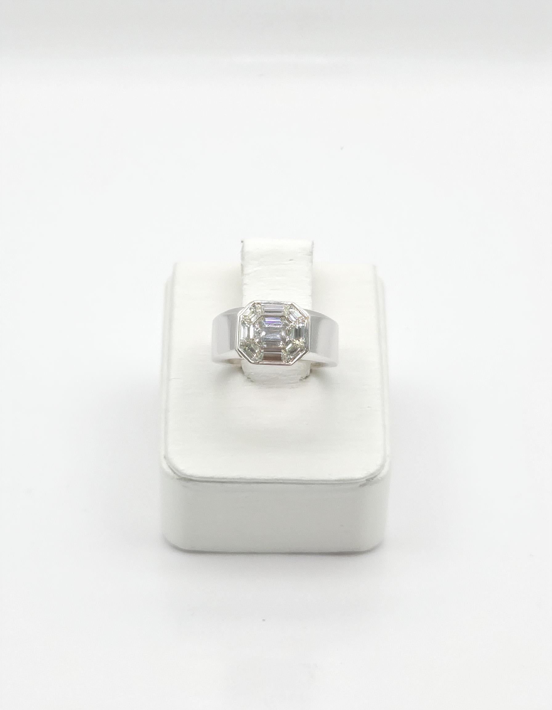 "Zorina" Wide Mosaic Style Illusion set Emerald cut look Heavy ring