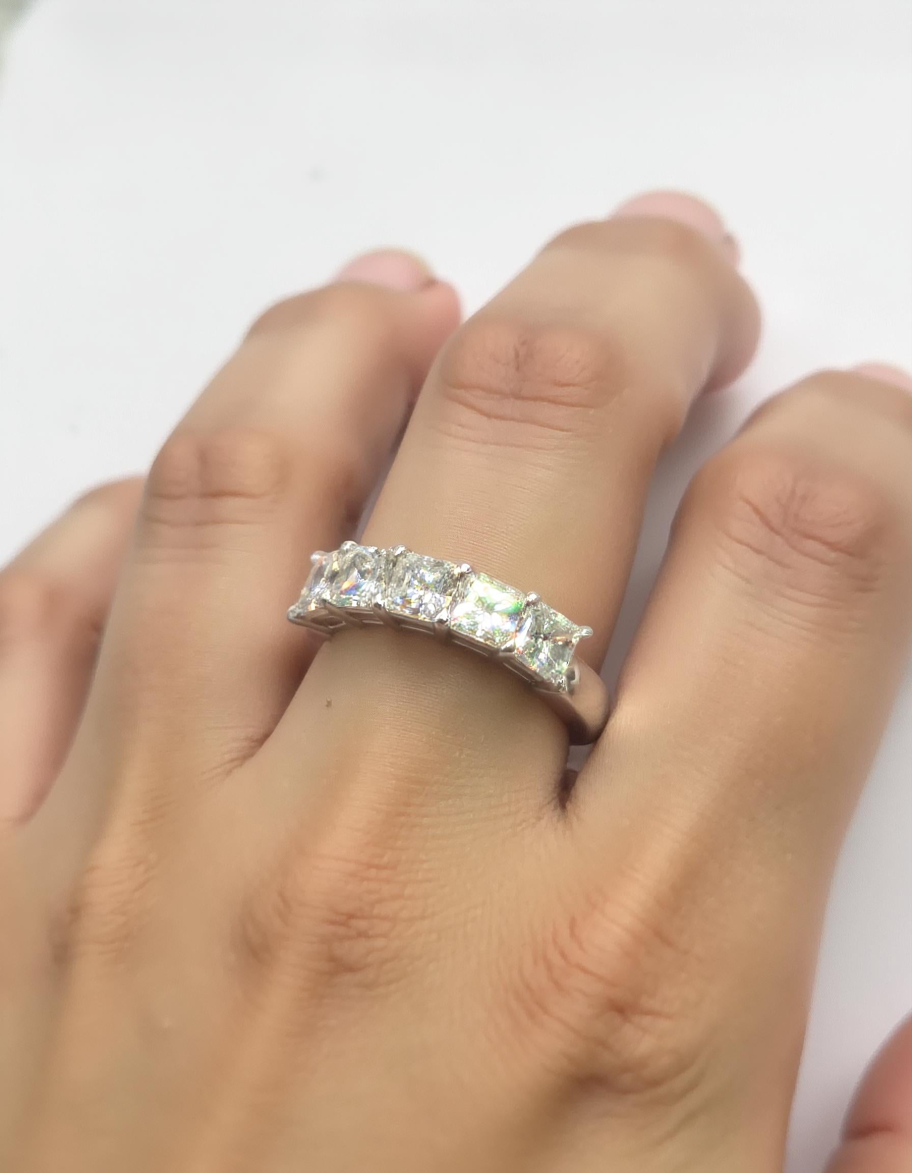 "Valene" Square Radiant cut Prong Set Classic basket Half Eternity Band