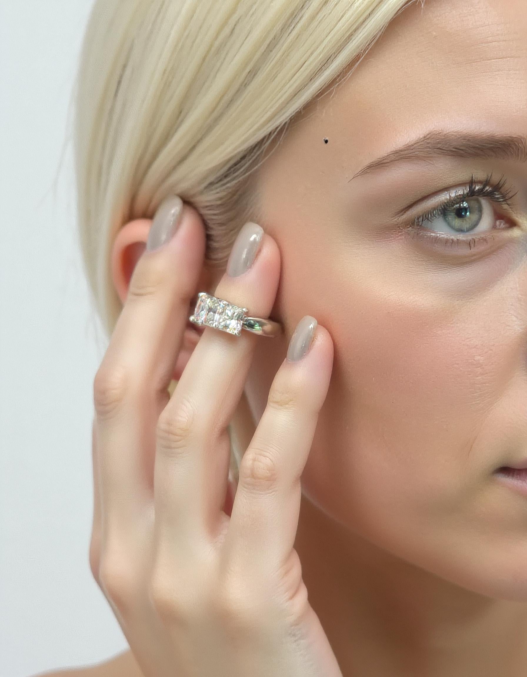 "Valene" Square Radiant cut Prong Set Classic basket Half Eternity Band