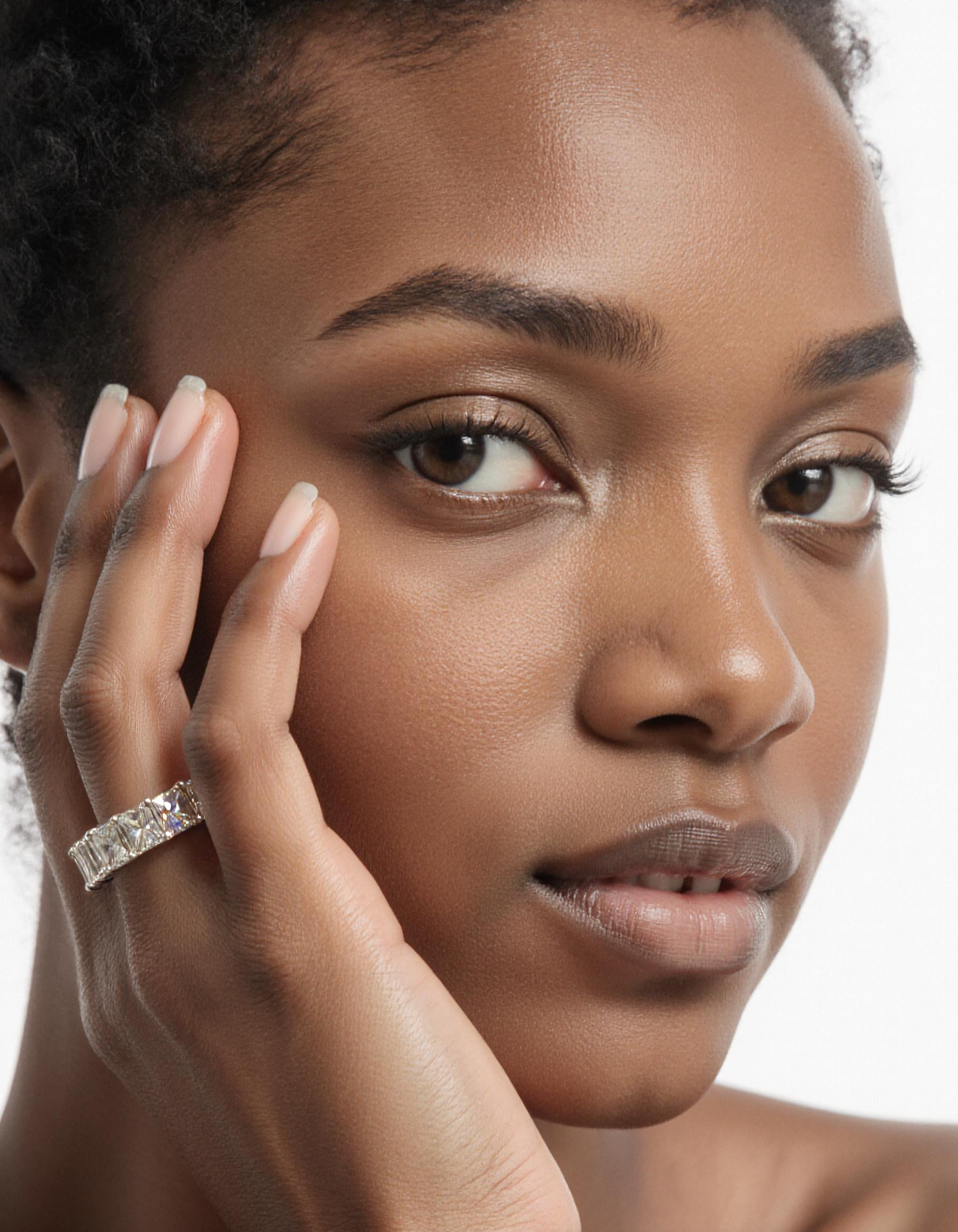 "Luvira" Radiant cut Prong Set Classic basket Eternity Band