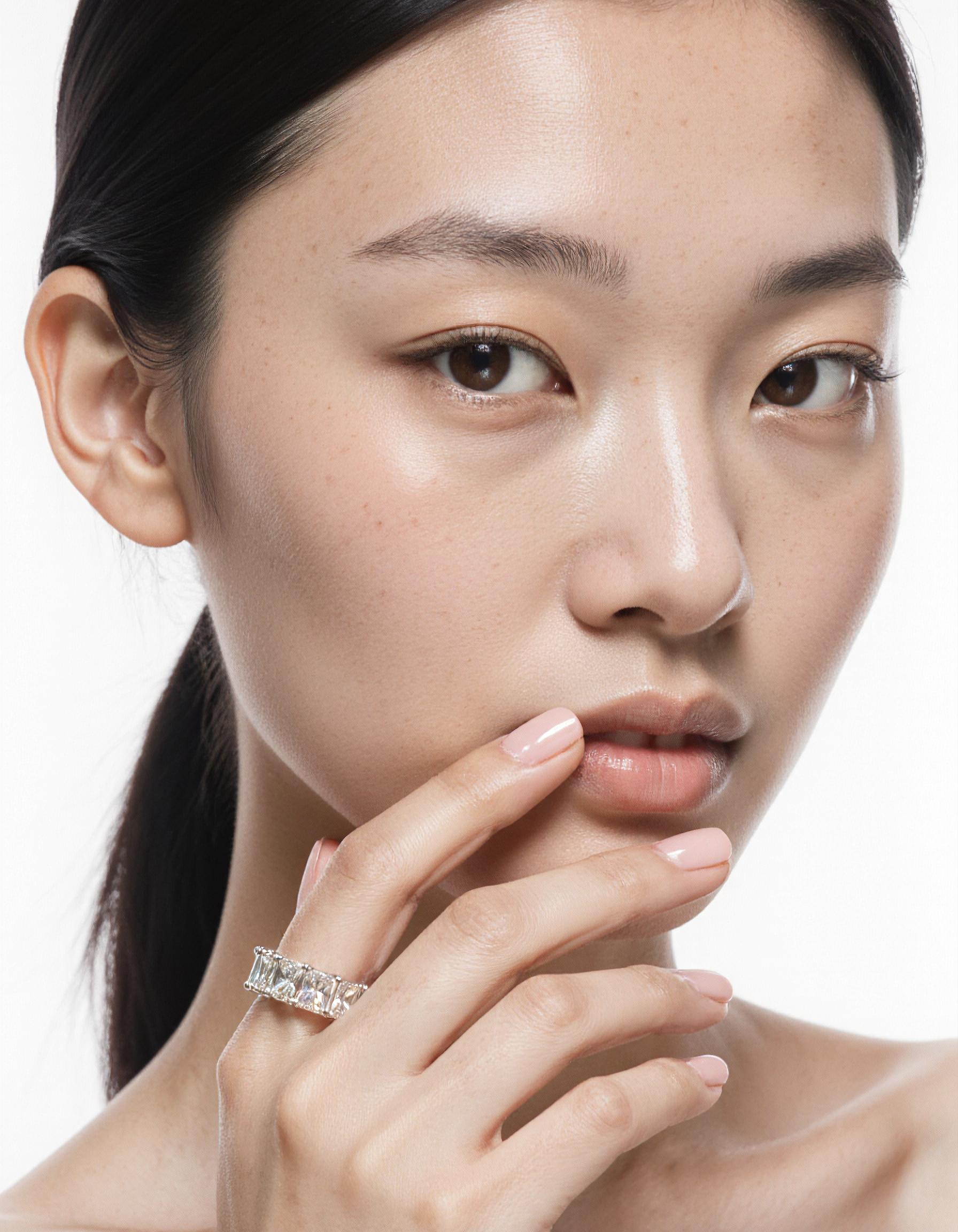 "Luvira" Radiant cut Prong Set Classic basket Eternity Band