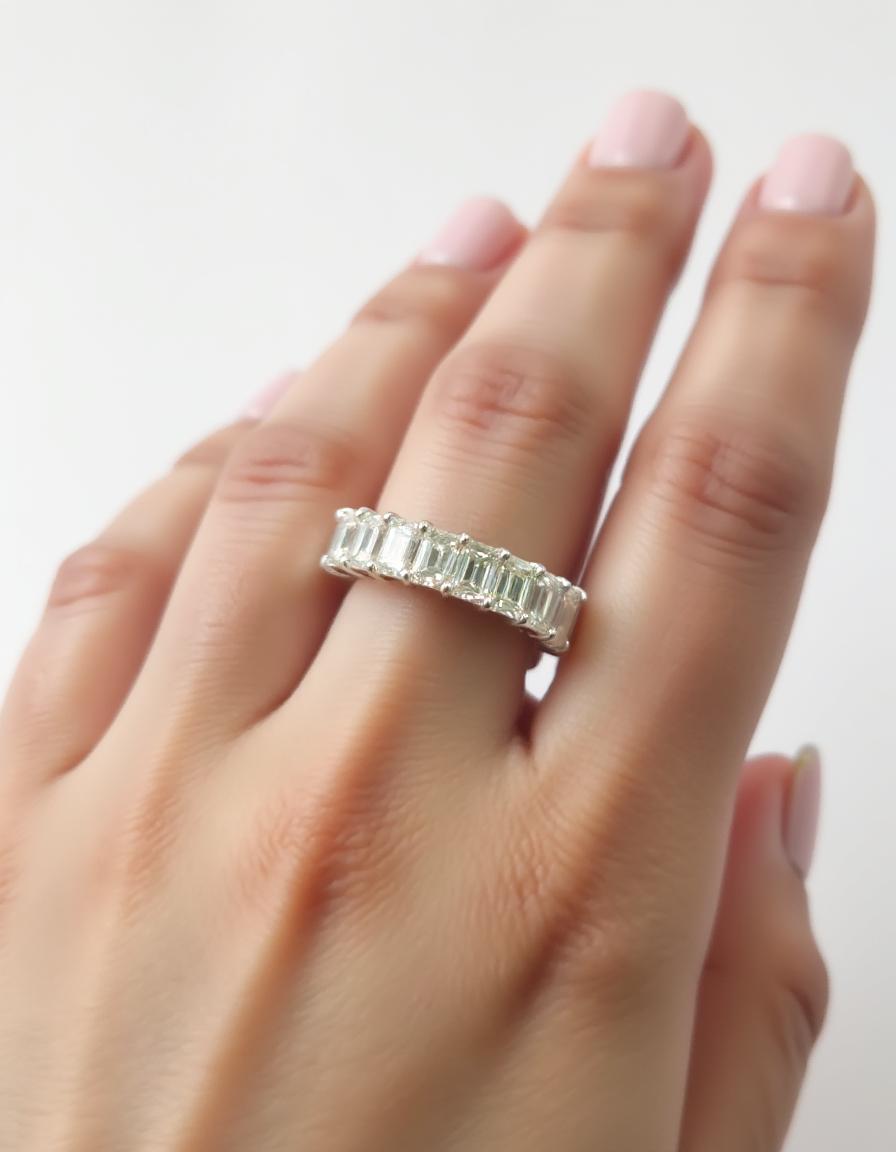 "Thalia" Emerald cut Prong Set Classic basket Half Eternity Band