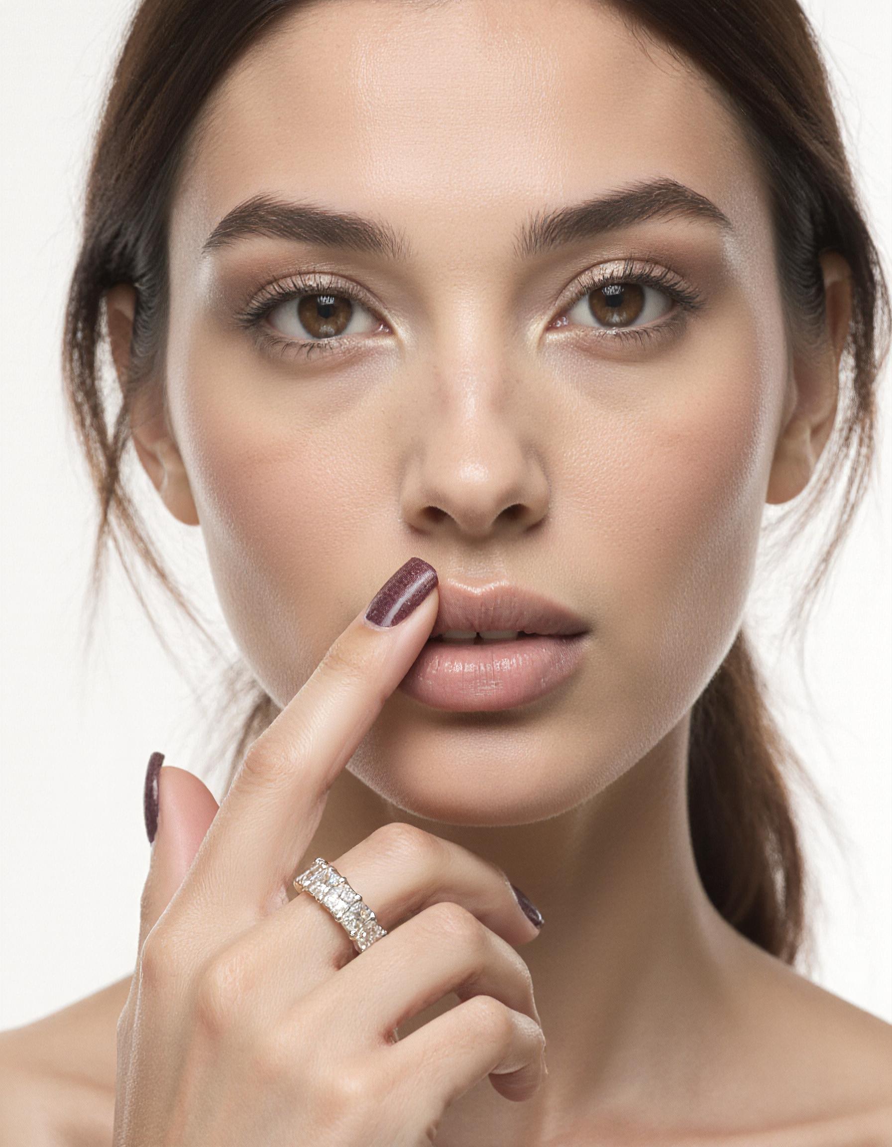 "Melora" Radiant cut Prong Set Classic basket Half Eternity Band