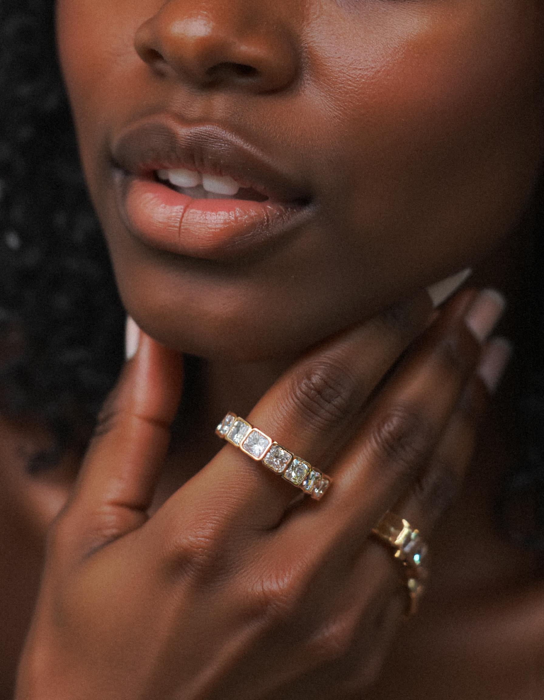 "Amarin" Horizontally set Radiant cut Bezel set Eternity Band