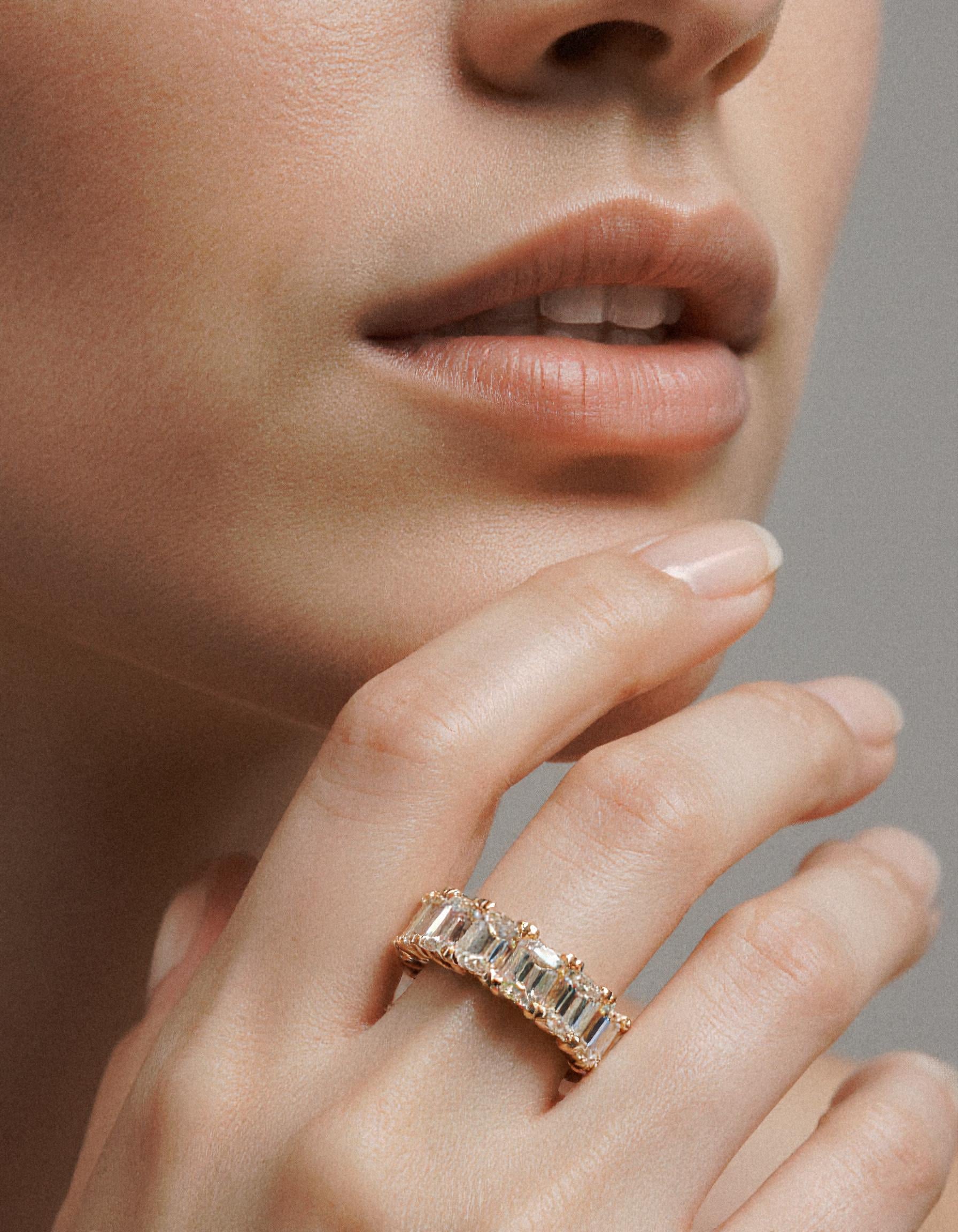 "Anitra" Emerald cut Prong Set "U" Shape Half Eternity Band