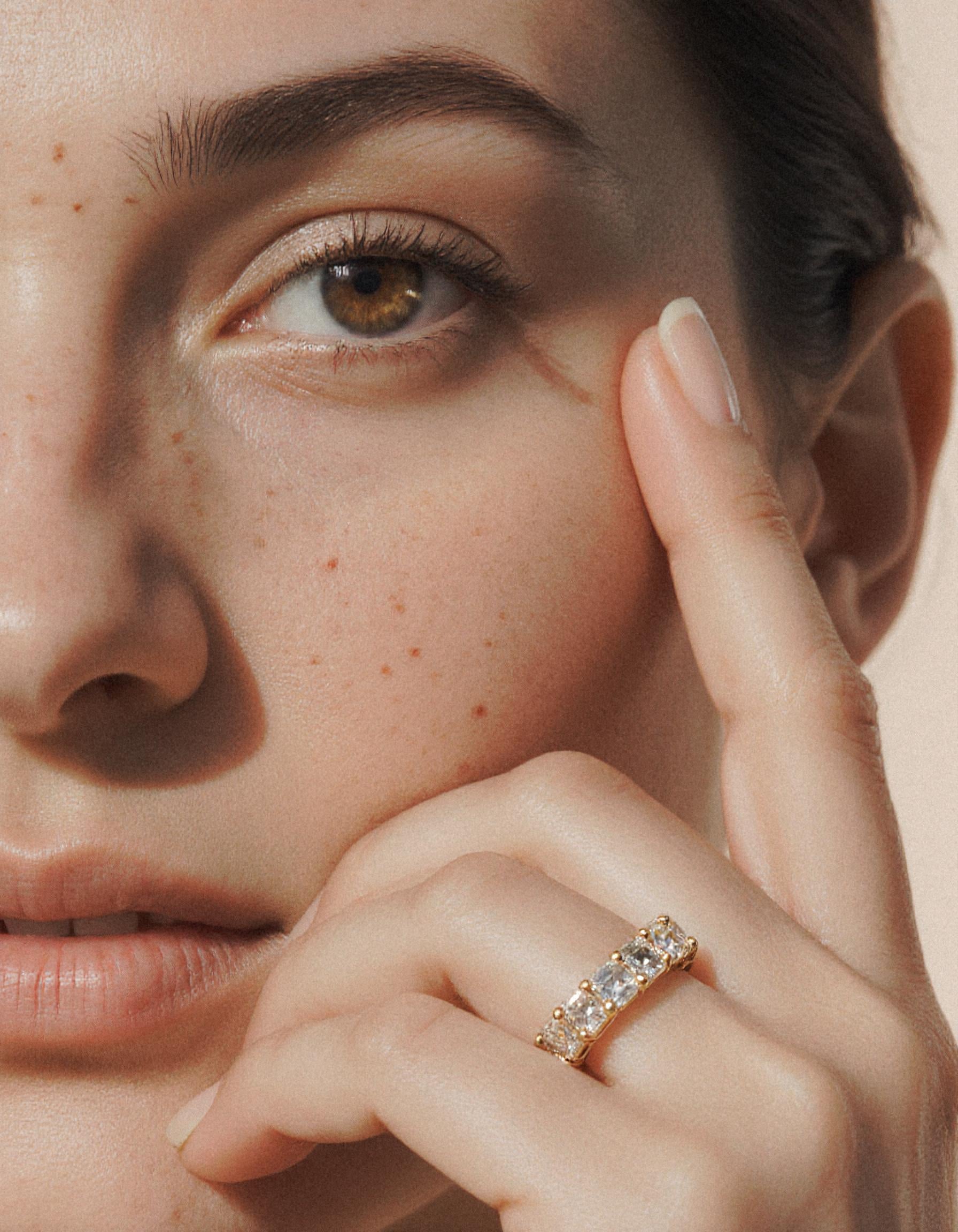 "Vilora" Asscher cut Prong Set Classic basket Eternity Band