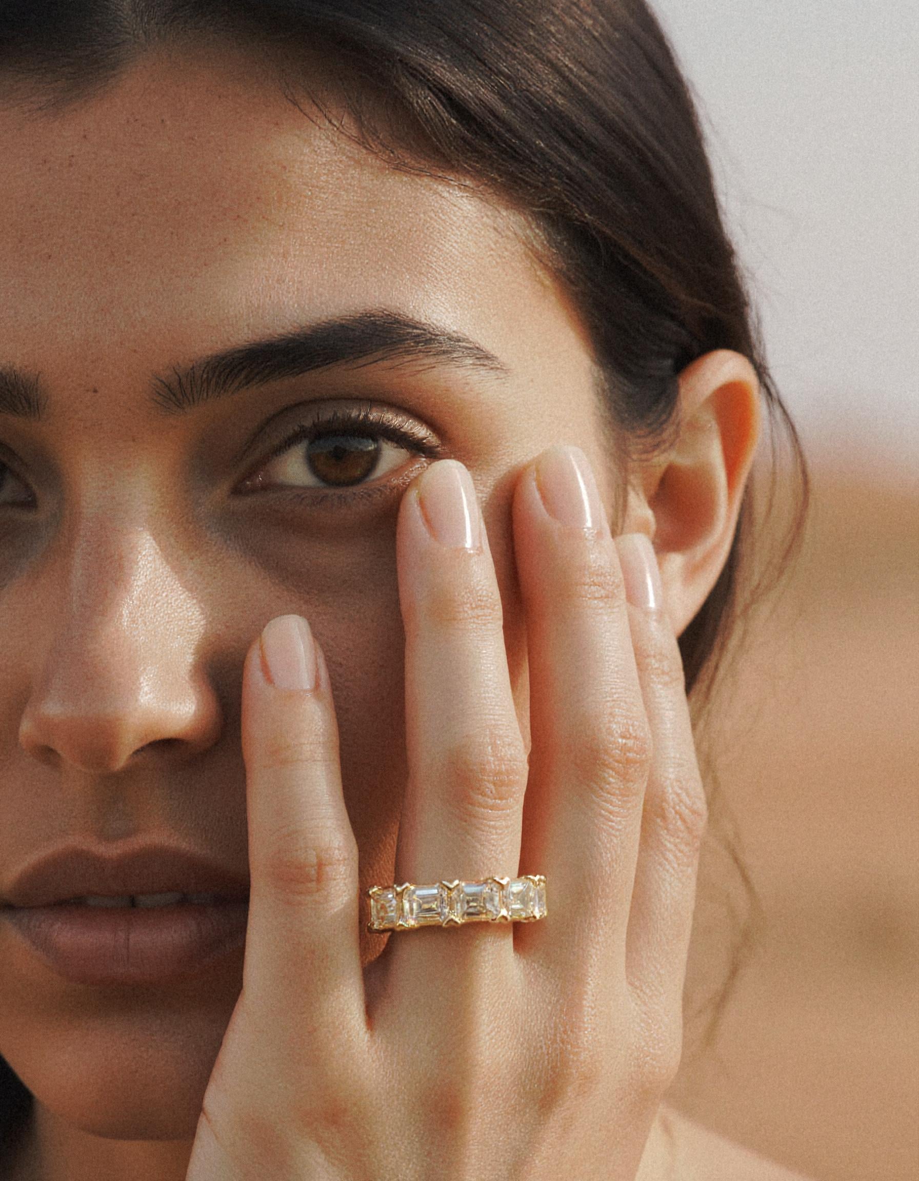 "Marika" Fancy Yellow Emerald cut Horizontal Prong set Half Eternity Band